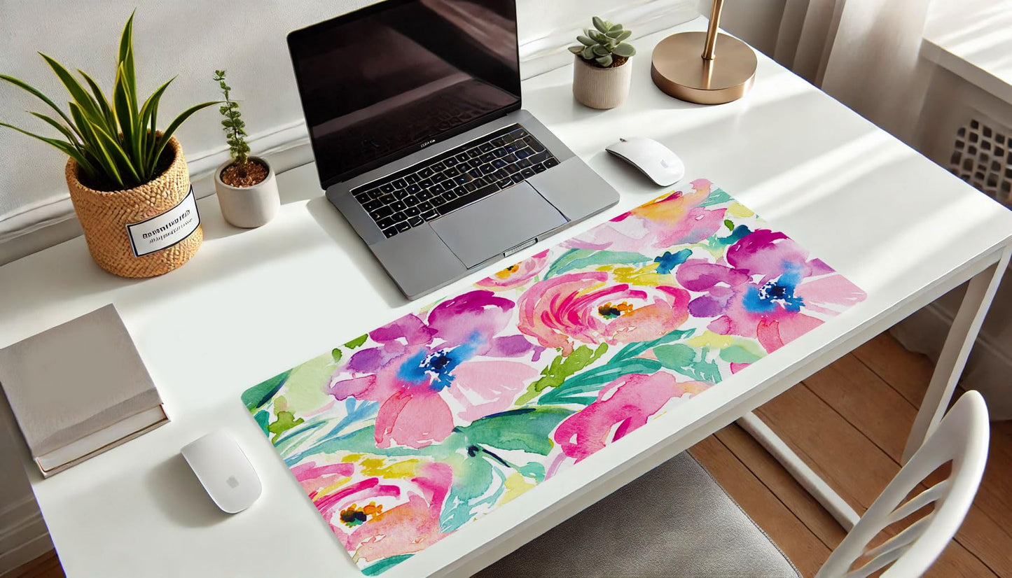 French KOKO Large Mouse Pad Desk Mat Desk Pad Keyboard School Essentials Office Decor Big Extended Laptop Protector Computer Accessories Pretty Mousepad Women Girls Pink Flowers XL Gift