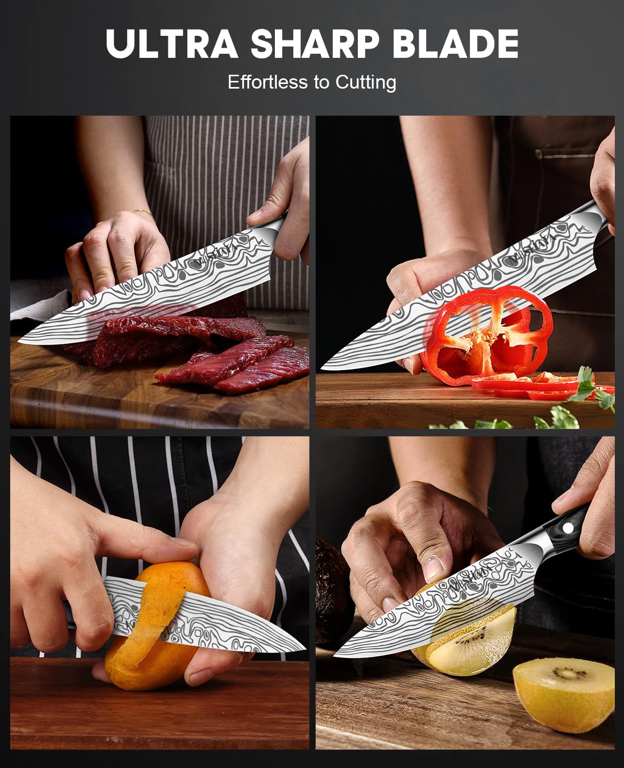 MOSFiATA 2Pcs Chef Knife Set, Sharp Kitchen Knife High Carbon German EN1.4116 Stainless Steel Cooking Knife, 9"&6" Chopping Knife Kitchen Knives Set with Ergonomic Handle, Gift Box