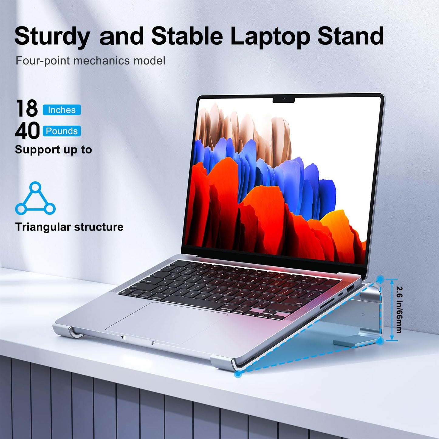 MOKURU Laptop Stand for Desk, Aluminum Laptop Riser, Ergonomic Computer Stand Compatible with for MacBook Pro/Air, Dell, HP, Lenovo, 10-17.3'' (Silver)