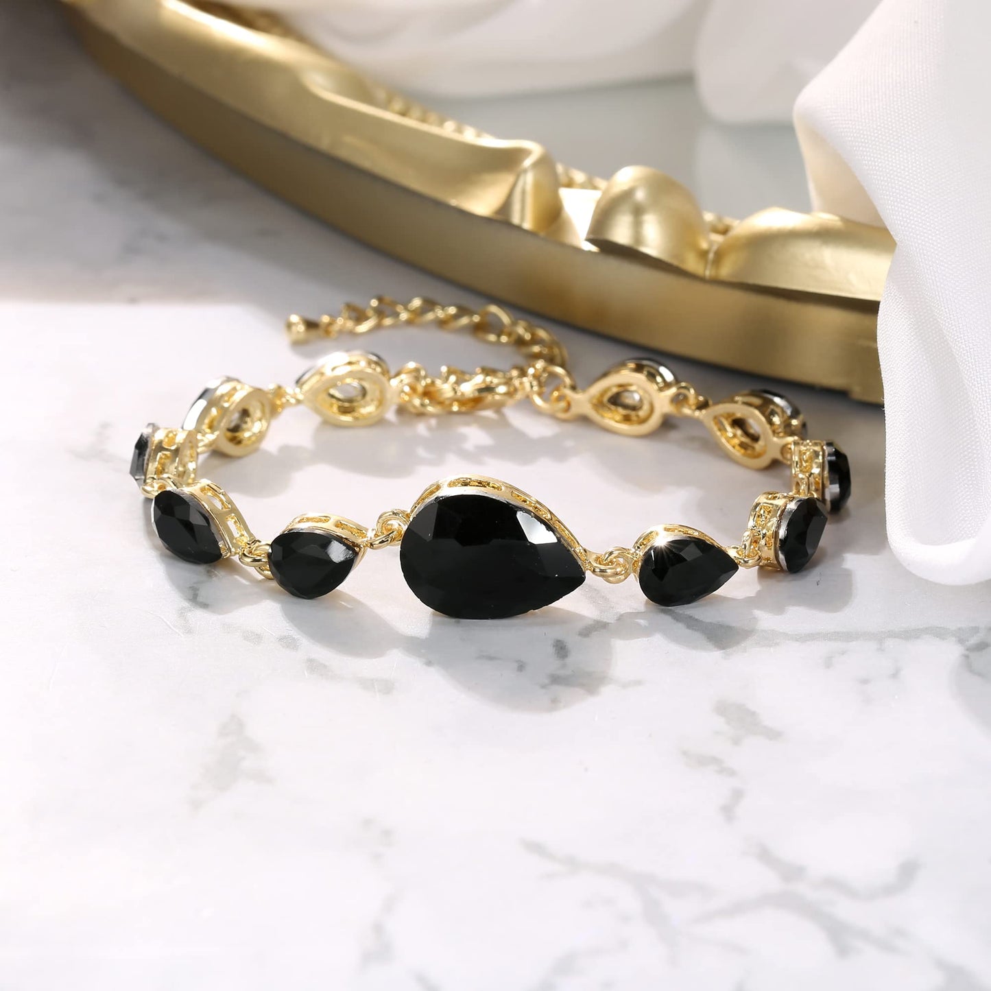 BriLove Wedding Bridal Bracelet for Women Shiny Bling Crystal Multi Teardrop for Party Prom Black