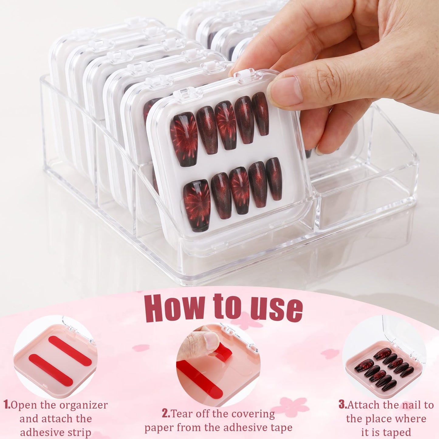 32 Pack Press on Nail Packaging Box with 120 Pcs Adhesive Double Sided Tape, Acrylic Nail Packaging for Press Ons Nails Organizers and Storage for Fake Nails Storage Display Art Business Salon