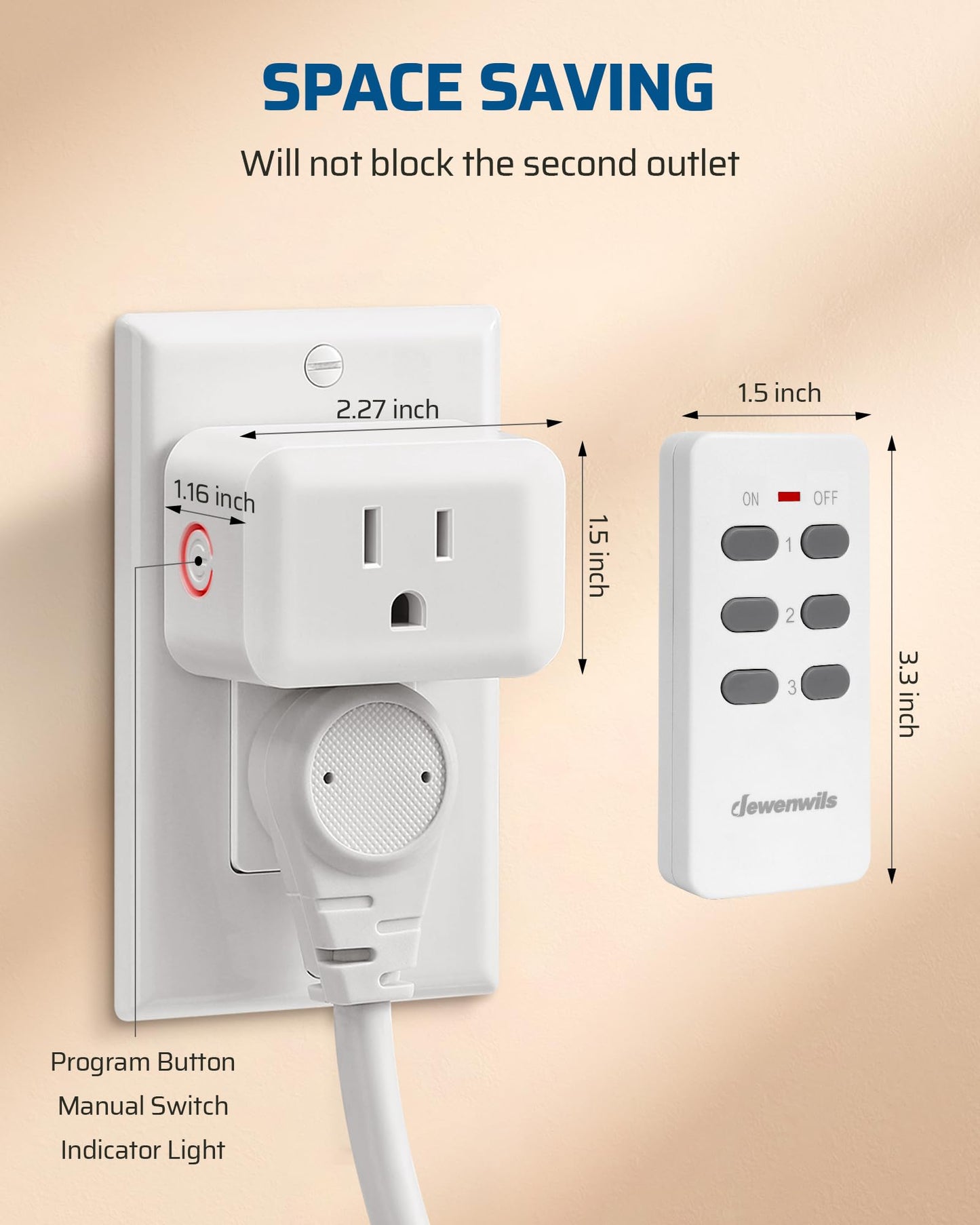 DEWENWILS Wireless Outlet, Programmable and Expandable Electrical Outlet Switch, Wireless Remote Light Switch, 100FT Range, 1 Remote and 3 Outlets