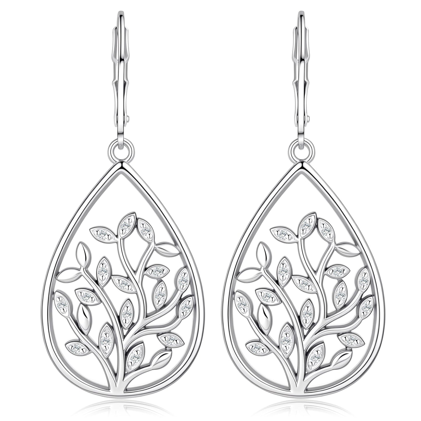 Sterling Silver dangle Earrings for Women Trendy Filigree Teardrop Earrings Lever back Hook Dangle Drop Earring for Gifts (Grass-S)