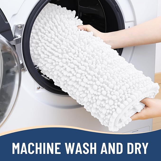 Arotive Luxury Chenille Bathroom Rug Mat, Extra Soft Thick Absorbent Shaggy Bath Rugs, Non-Slip Machine Wash Dry, Plush Bath Mats for Bathroom, Shower and Tub, 47x32, White
