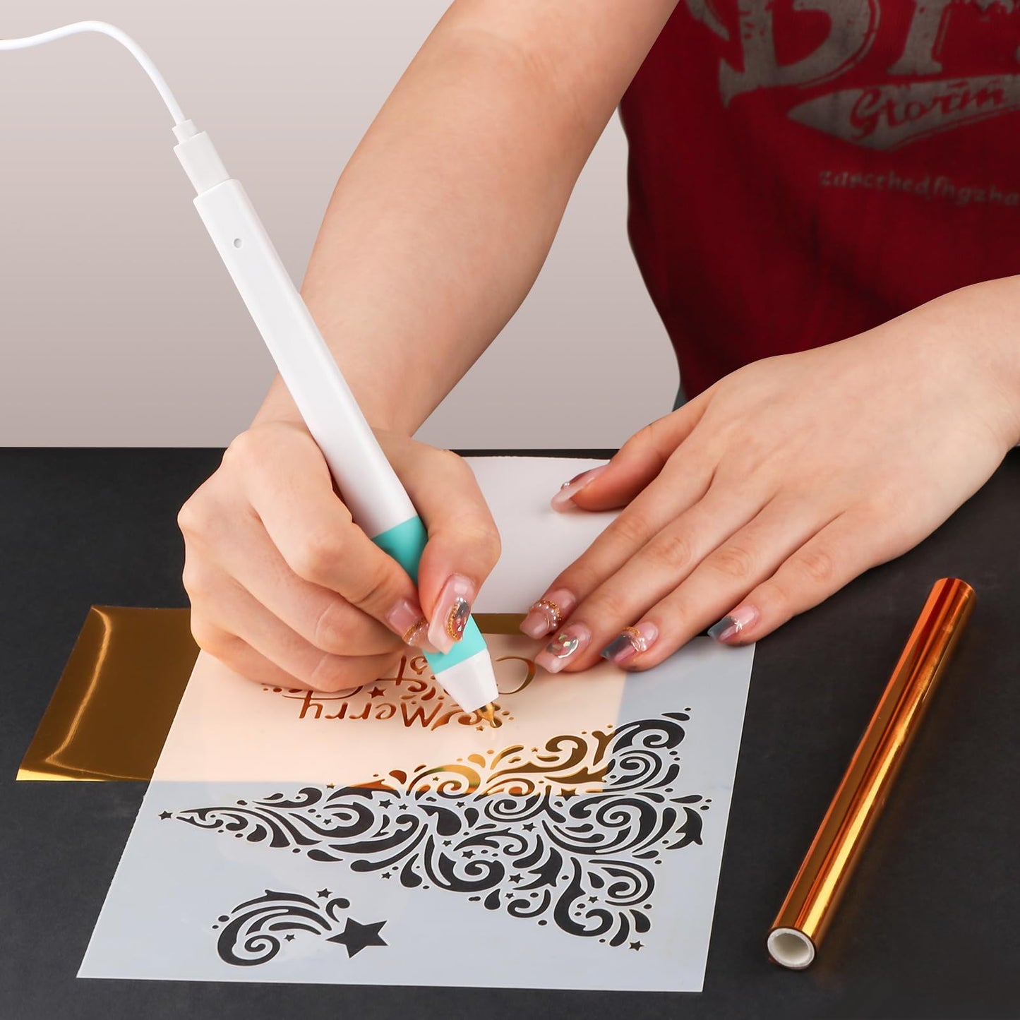 Hot Heated Foil Pens & Hot Foil Roll Set for Card Making Craft Scrapbooking Drawing Pen with USB Cable DC5V Write, Draw, Trace, and Stencil Your Way to Shiny Foiled Beauty Using the Hot Foil Pen