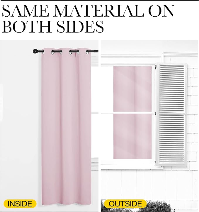 NICETOWN Baby Pink Blackout Curtains 48 inches Length for Laundry Room, 2 Panels, 42" Wide, Thermal Insulated Decoration Drapes for Short Window