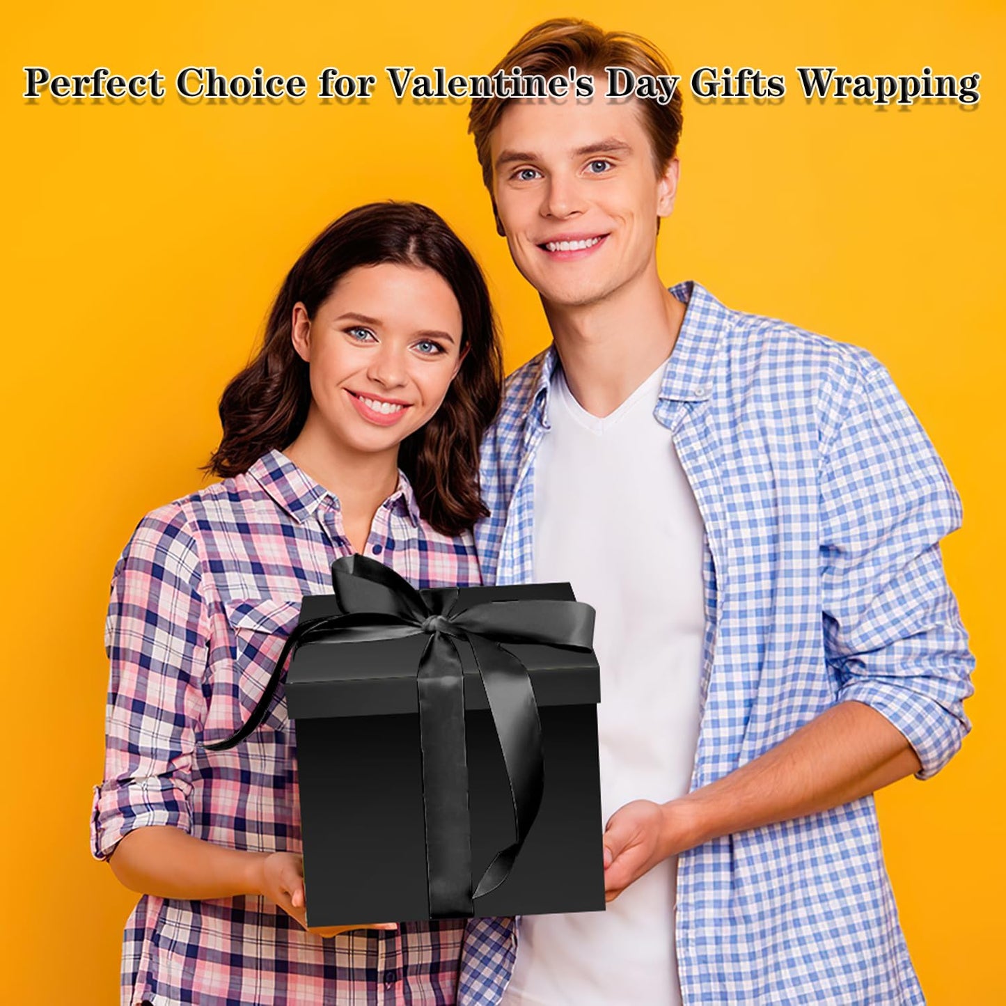 Jaywayang 10" Large Gift Box with Lid and Ribbon, Black Gift Box with Paper Filler for Birthday, Wedding, Valentine's Day, Father's Day, Anniversarry Presents Wrapping.
