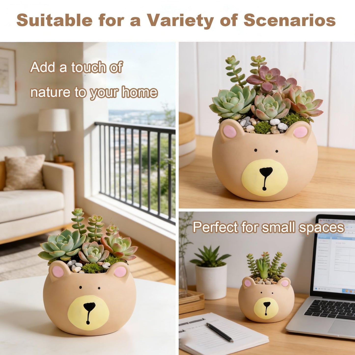 SYASDZHO Cute Bear Planter Animal Planters Ceramic Succulent Pots with Drainage Funny Vase Gift for Plant Lovers Flower Pot for Home Garden Office Desktop Decoration - Plants Not Included