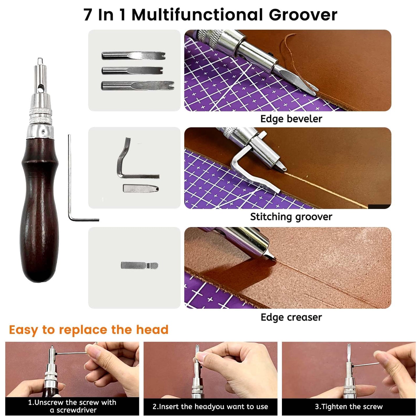 Daily Treasures 73pcs Leather Craft Kits with Portable Handbag, Leather Working Kit with 18 Punch Tool,Tracing Wheel,7 in 1 Groover,Awl,Waxed Thread,Needles,Tools for DIY Polishing Sewing Cutting