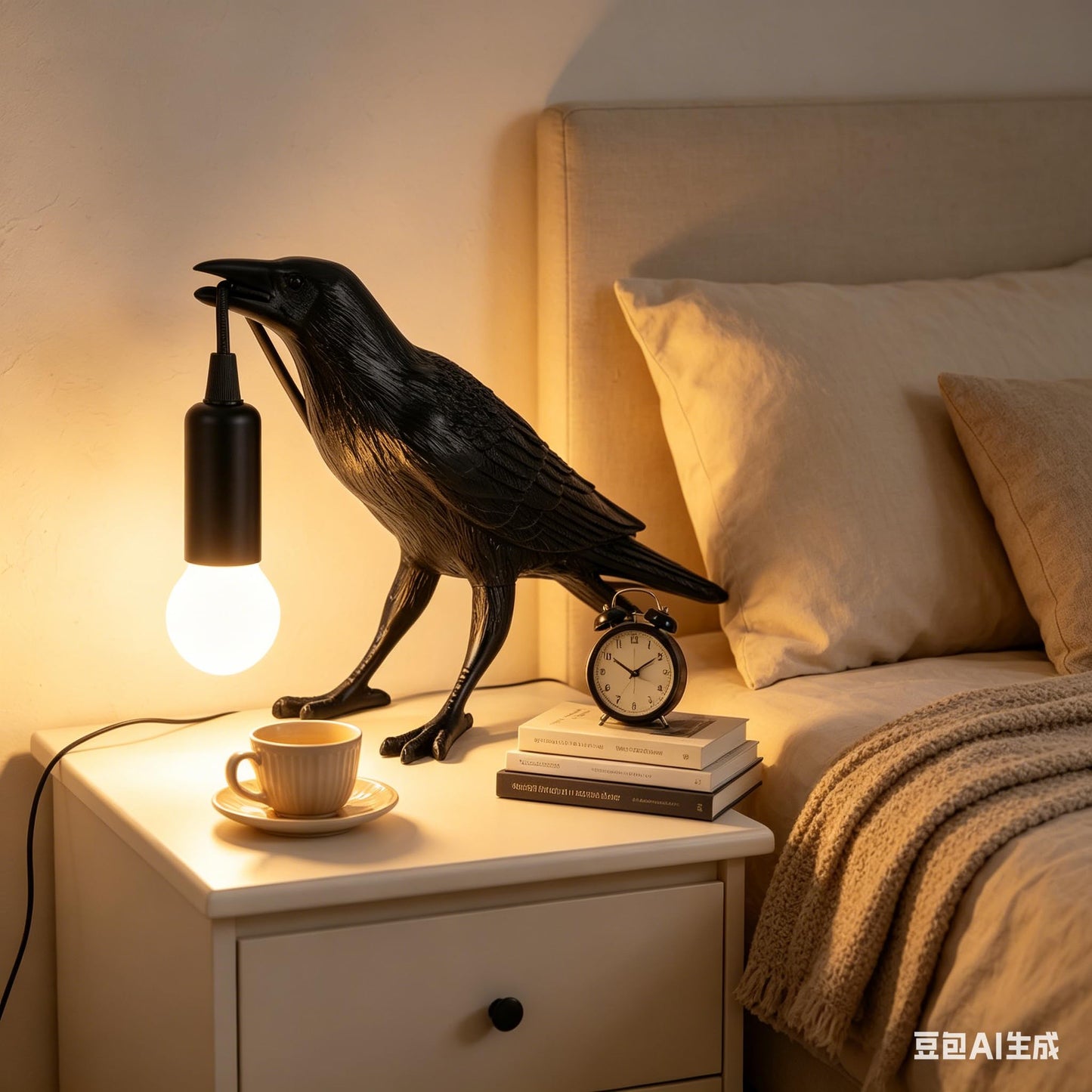 OVANUS Crow Lamp Gothic Decor, Raven Table Lamp with Adjustable Brightness, Dark Academia Aesthetic Night Light for Bedroom, Halloween Black Bird Lamp, Unique Gift
