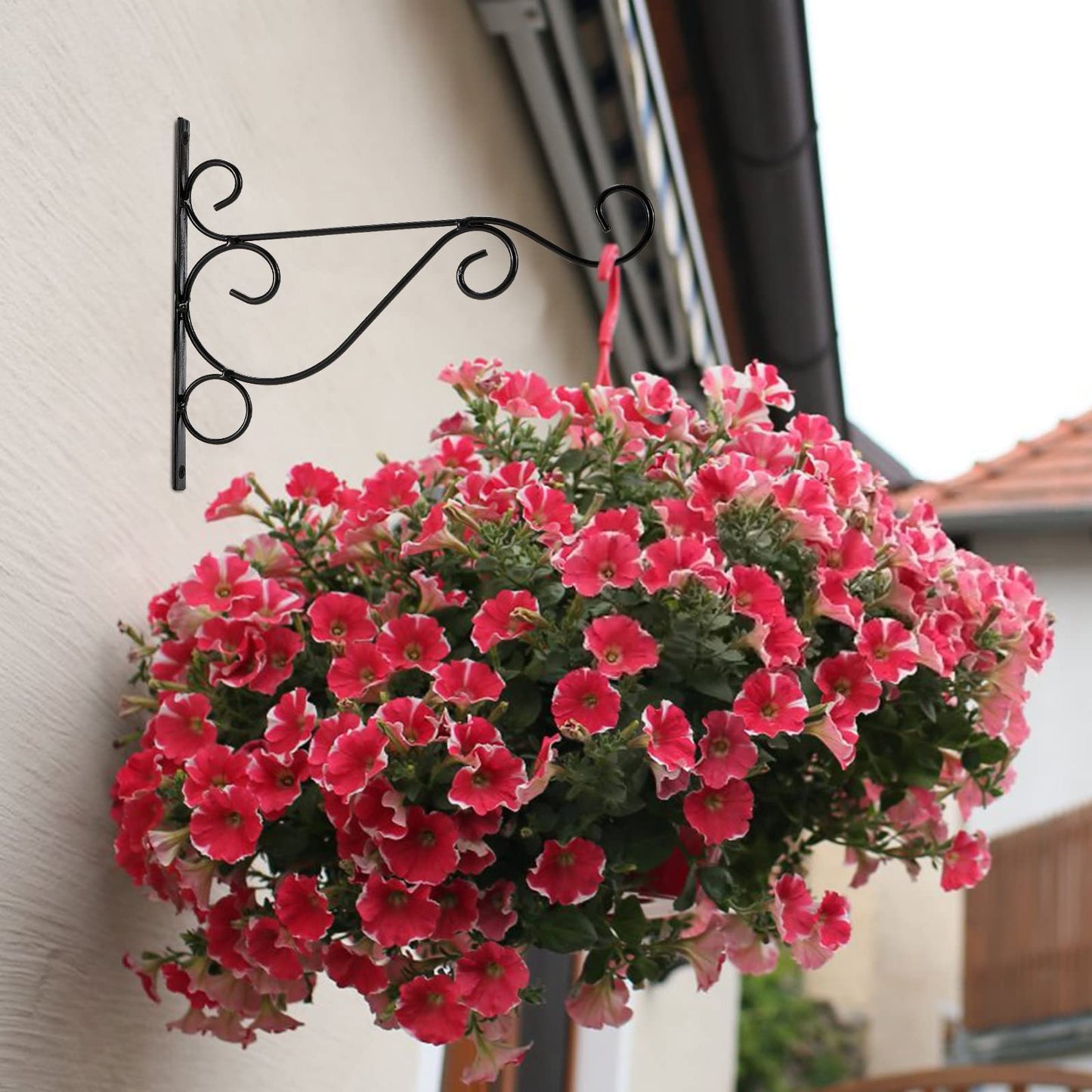 Fasmov 6 Pack Hanging Plant Brackets, 10" Sturdy Iron Wall Mount Flower Basket Hook Indoor Outdoor Bracket for Hanging Bird Feeders, Lanterns, Planters, Wind Chimes, Ornaments with Screws (Black)