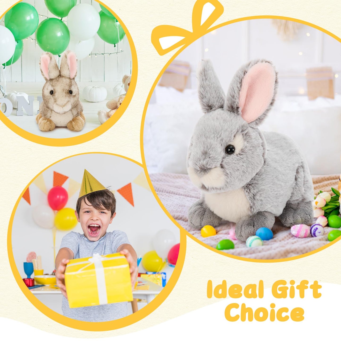 Tezituor 4 Pcs Realistic Rabbit Stuffed Animals Set, 9 Inch Big Stuffed Baby Bunny Plush Bulk for Party Easter Decoration, Cute Fluffy Easter Bunny Rabbit Plush for Boys Girls