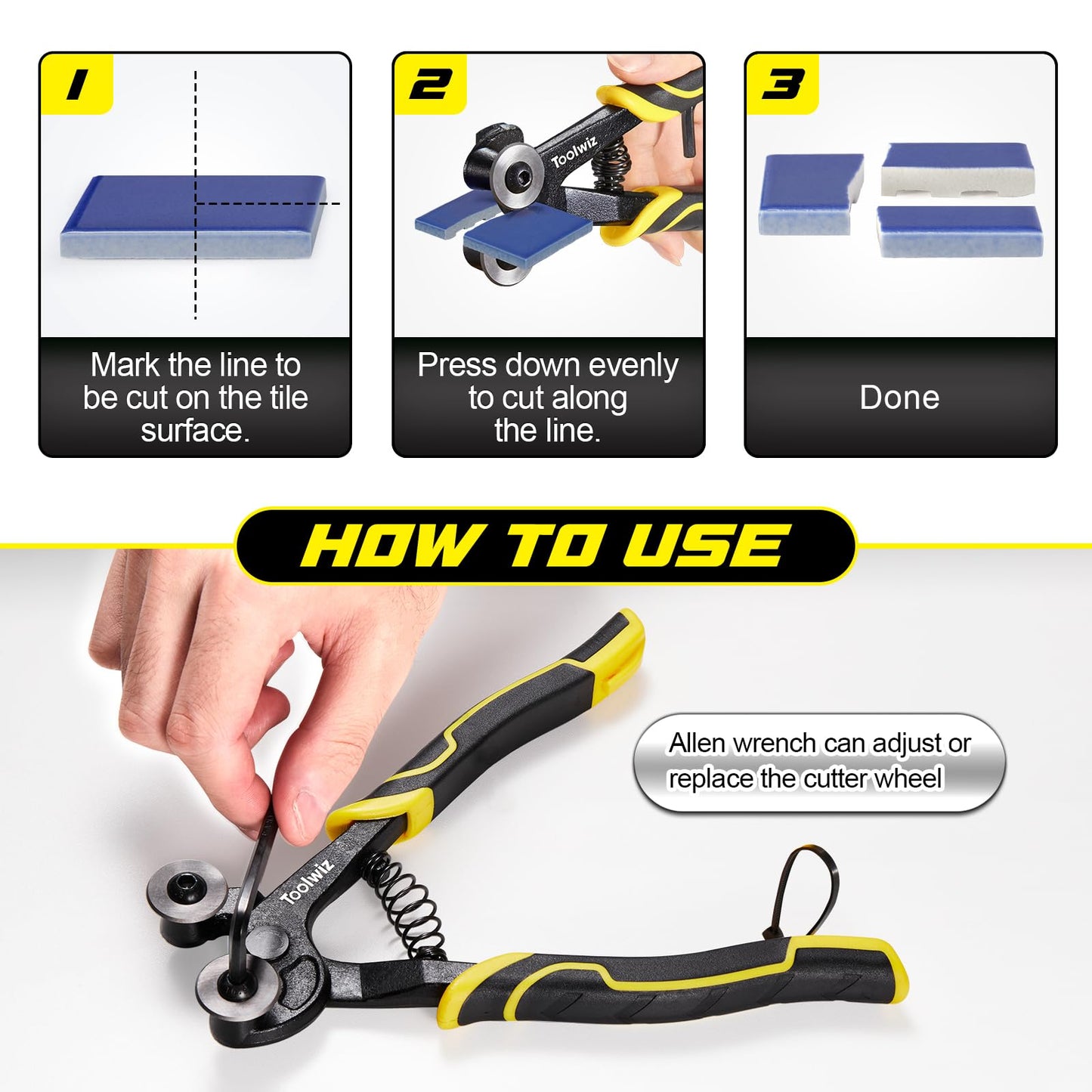 Toolwiz Glass Tile Nippers 2 pcs Heavy Duty Tungsten Carbide Wheeled Stained Glass Mosaic tiles and Hd Ceramic Tile Nipper Pliers Tools with Ergonomic Handles for Porcelain Mirror Stone DIY Projects