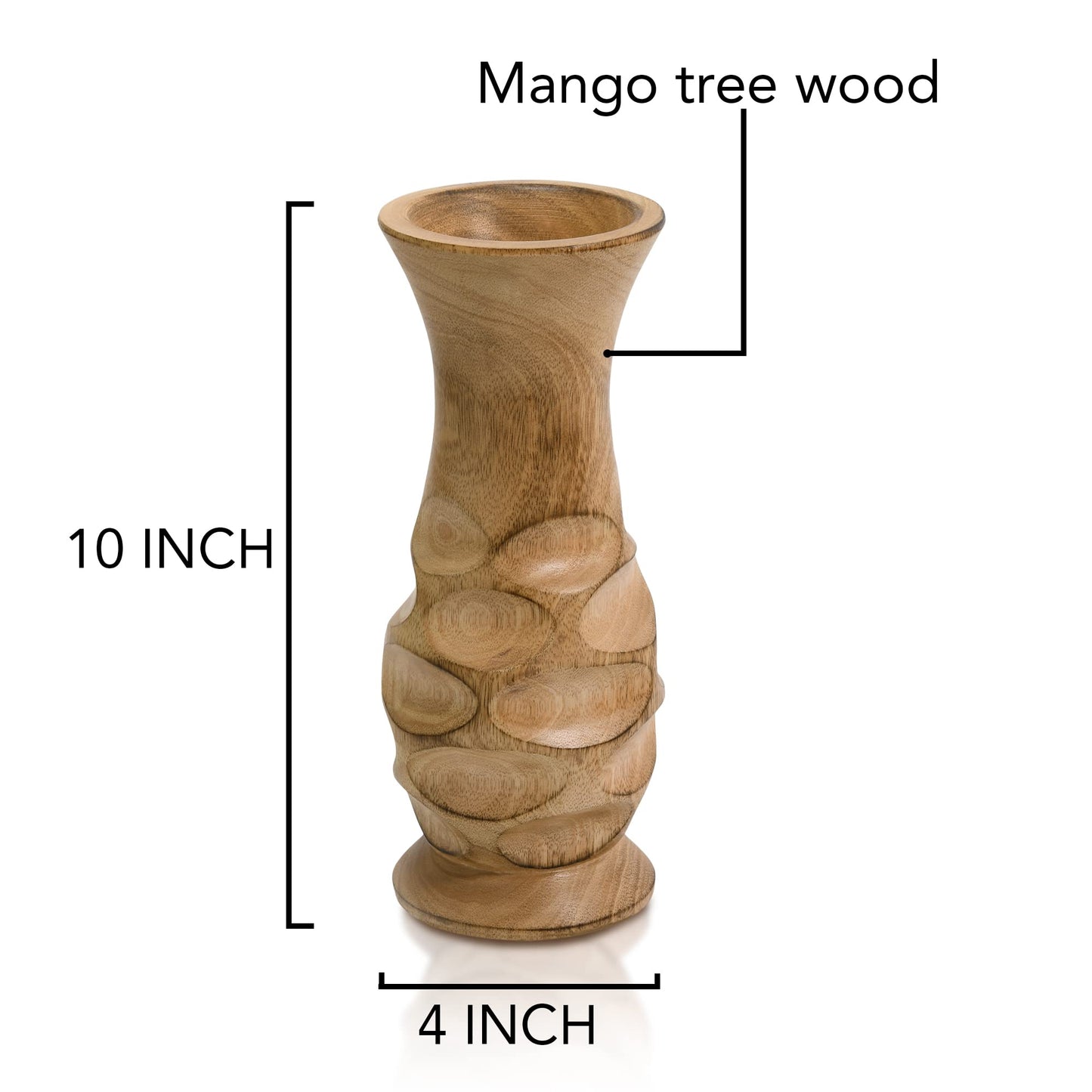Aeravida Beautifully Carved Natural Mango Tree Wood Rustic Vase | Modern Flower Vase | Mango Tree Wood Kitchen Decor | Handmade Vase | Carved Shaped Vase