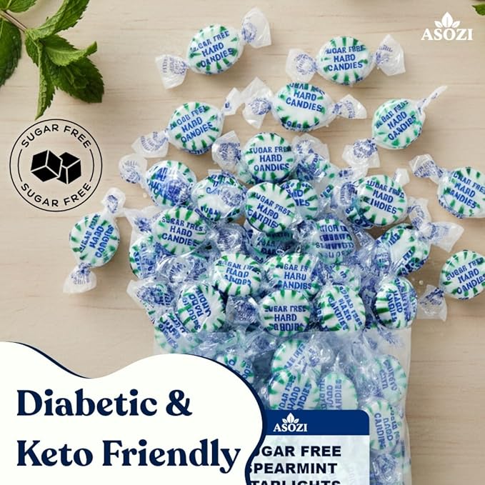 Sugar Free Spearmint Starlights - 1lb Bulk, Sugarless Mints Candy, Guilt-free Hard Candy - Ideal for Diabetics, Low-Sugar Diets, Freshen Breath, Guilt-Free Treats by ASOZI