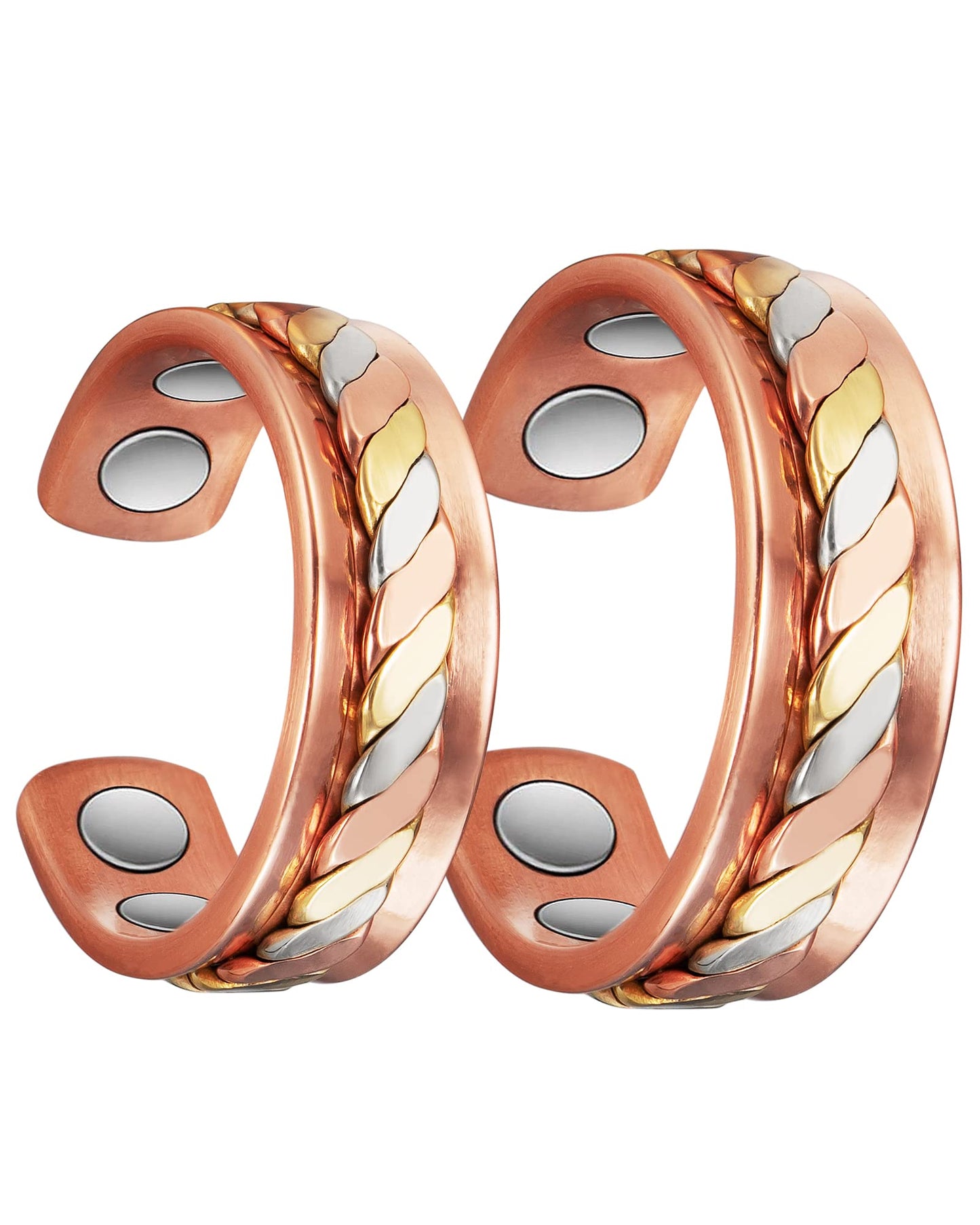 MagVIVACE Copper Rings for Men Women, Magnetic Ring, Tricolor Gold 99.9% Solid Copper Couples Megnetfield Ring with Magnet (2.3''+2.6'')
