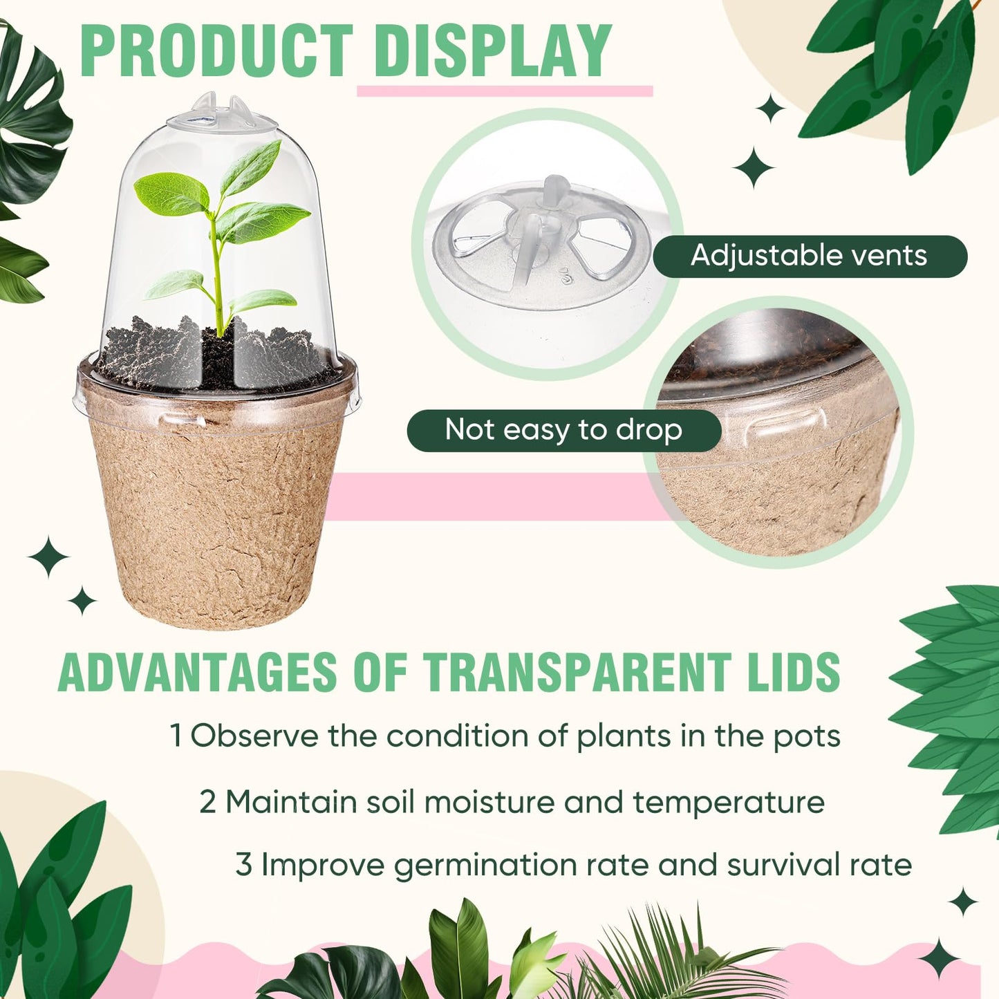 Baderke 120 Pcs Biodegradable Nursery Pots with 30 Humidity Dome and 30 Labels, 3.15" Plant Nursery Seed Starter Planter Biodegradable Peat Pots for Planting Seedlings, Vegetables (Round)