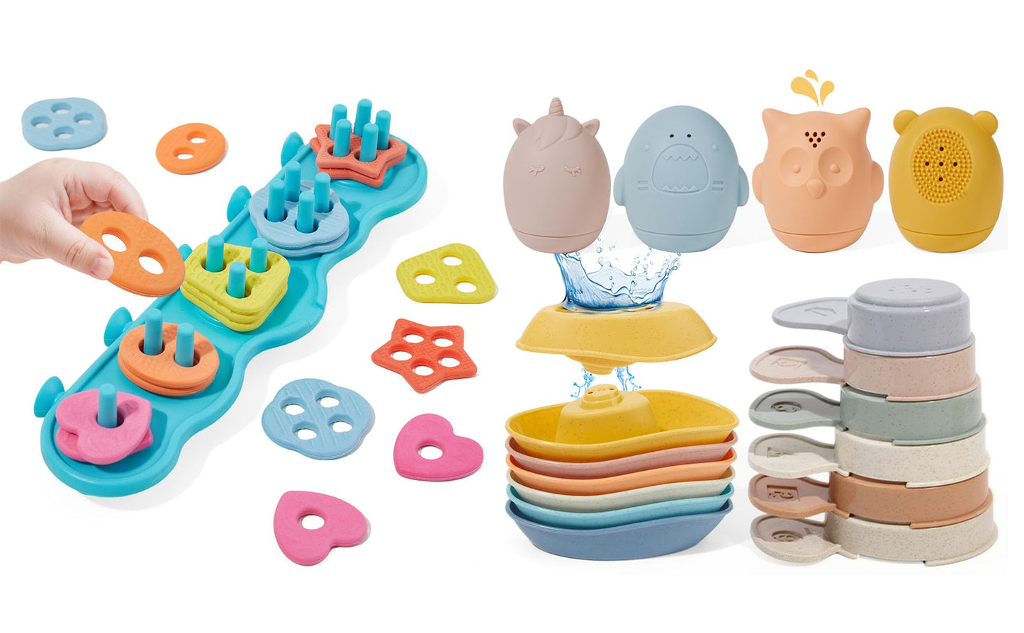 Silicone Color and Shape Sorting & Stacking Toys & 16PCS Baby Bath Toys