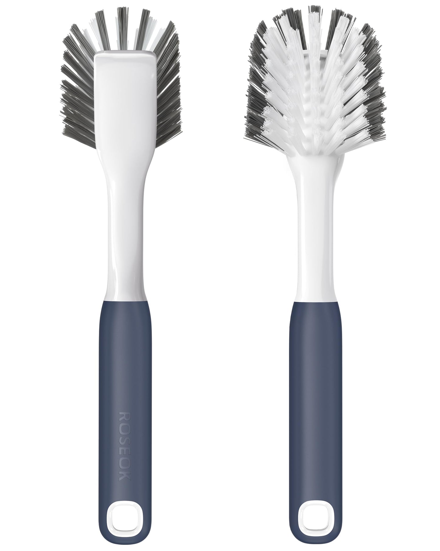 ROSEOK Dish Brush with Built-in Scraper,Kitchen Scrub Brush for Cleaning Dishes,Pots,Non-Stick Pans and Sinks,Navy Blue,2 Pack