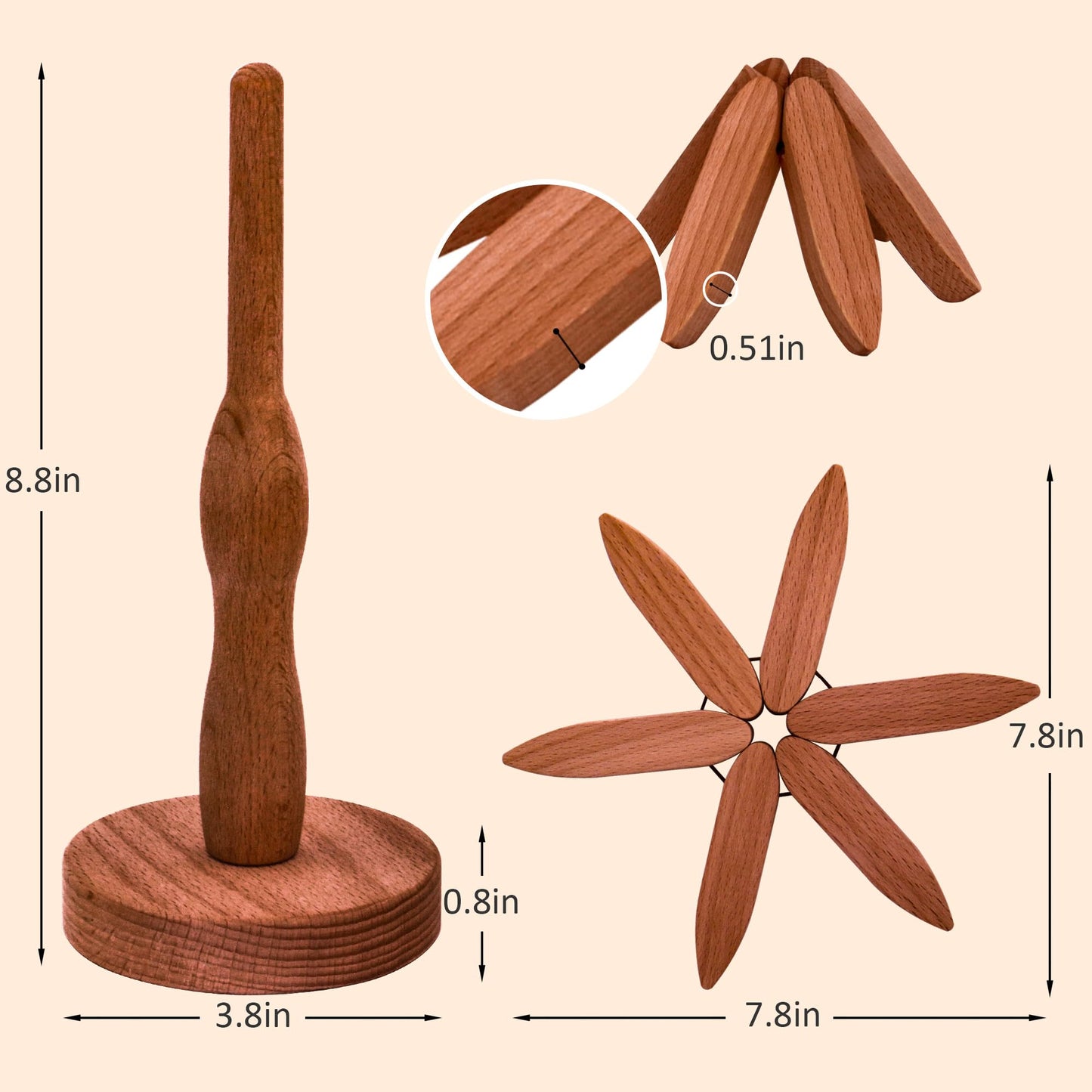 Wooden Trivets for Hot Dishes, Wooden Tree Trivet Set of 5 for Easy Storage - Suited for Hots, Pans, Bowl, Teapot, Hot Holders - Multifunctional Ornaments (Dark - 5 PCs)