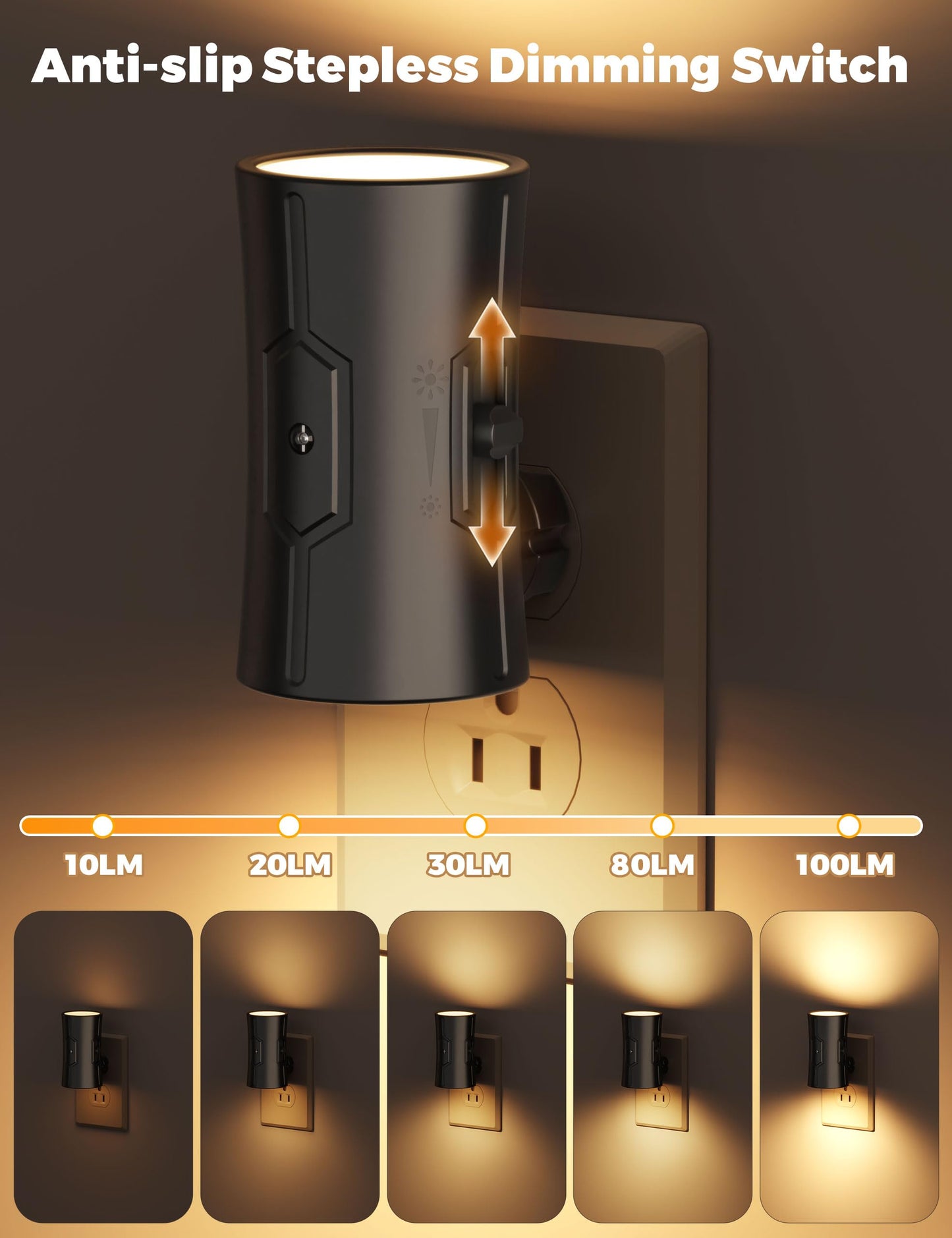 fesnne Night Light, 2-Pack Dimmable Plug-in Night Light with 90°Rotatable Plug, 0-100LM Adjustable Brightness, 3000K Warm White, 1W Ultra Low Energy for Bedroom, Hallway, Bathroom, Kids Room