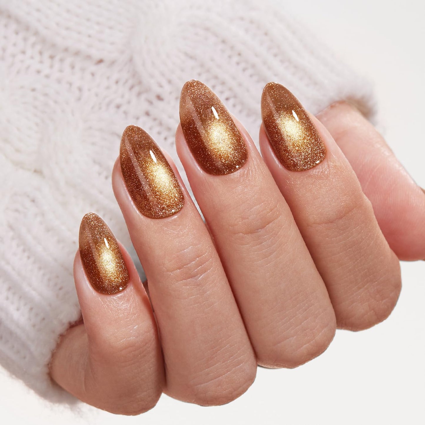 VSALON Press On Nails Short Almond, Brown Cat Eye Sparkle Fake Nails Kit, Reusable Glue on Nails, 32 Pcs Stick On Nails in 16 Size