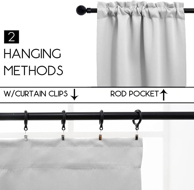 Pickluc Light Grey Cafe Curtain - Half Window, 36x30 Inches, Rod Pocket, Blackout, 2 Panels