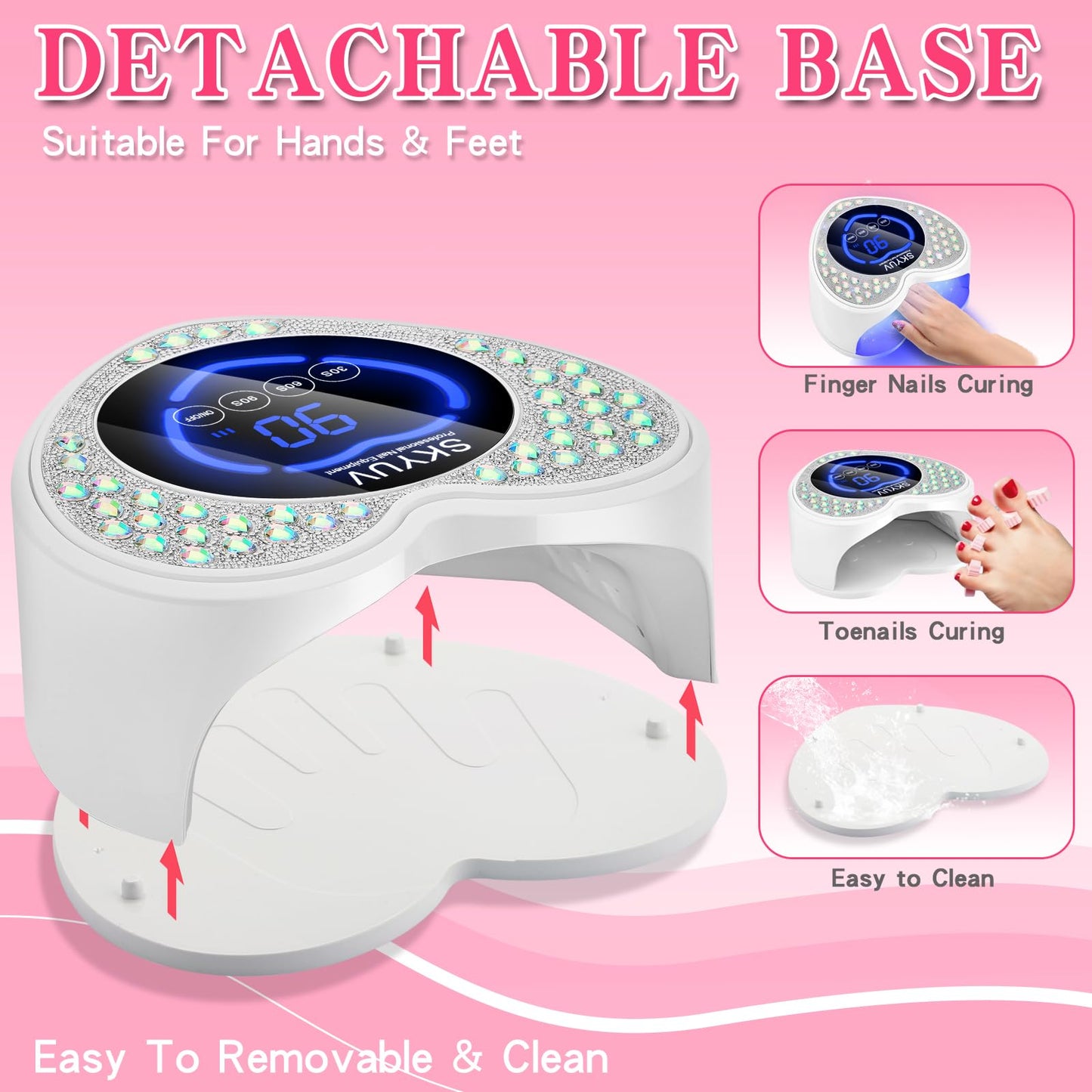 SKYUV UV LED Nail Lamp, Rechargeable Cordless Nail Dryer for Gel Polish, UV Nail Light with 45 Beads, Professional Quick Dry Curing Lamp with 3 Timers Setting for Salon and Home