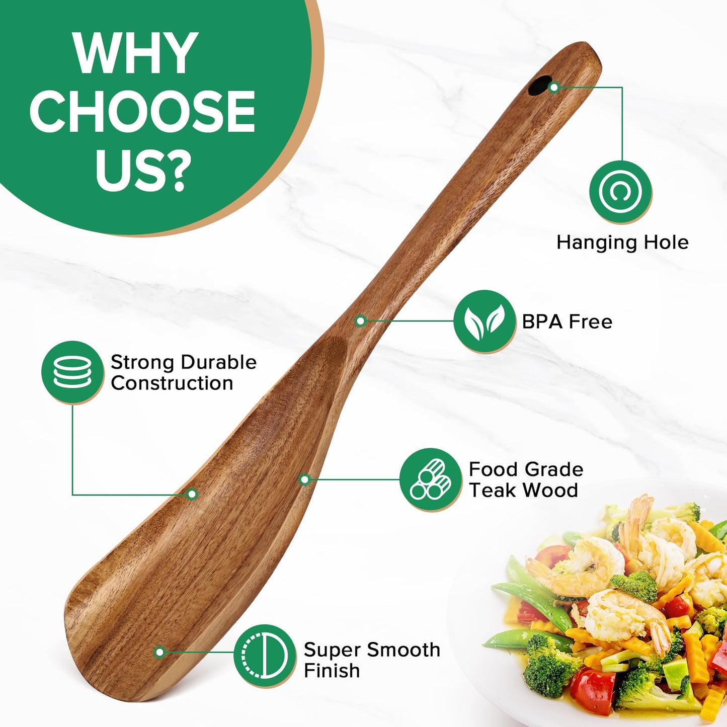 Wooden Spoons for Cooking, Multifunction Cooking Spoon Spatula, Teak Wood Handle Spoonula for Mixing Scoop Scrape, Wooden Kitchen Utensils for Cast Iron Skillets & Non-Stick Cookwares,11.4″,1 Pack