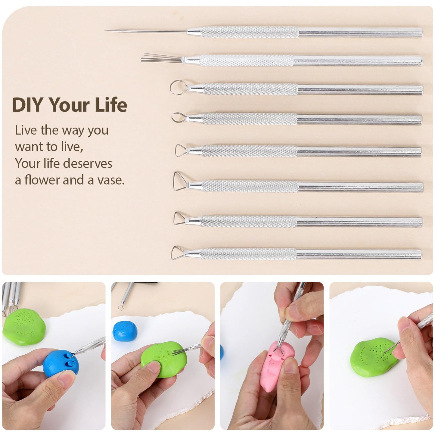 Tovotum 14PCS Ceramic Pottery Clay Ribbon Sculpting Tool Set with Feather Wire Texture and Needle Detail Tools for Carving Modeling