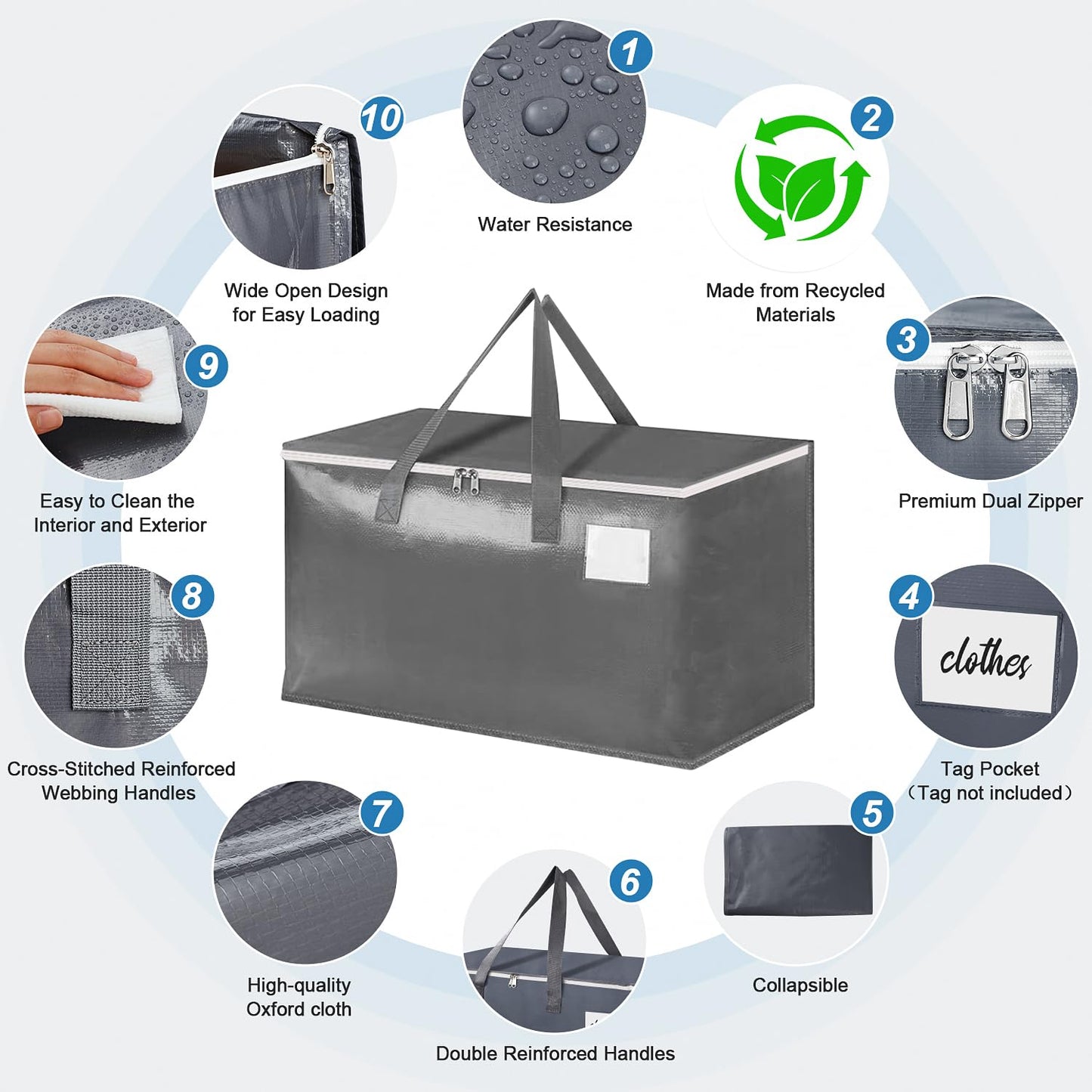 Three-layer Reinforced Moving Bags, 6 Pack Extra Large 93L 60lb Heavy Duty Moving Totes with Strong Zippers & Handles, Easy Open Lids, Water-Resistant, Storage Totes, Fold Flat