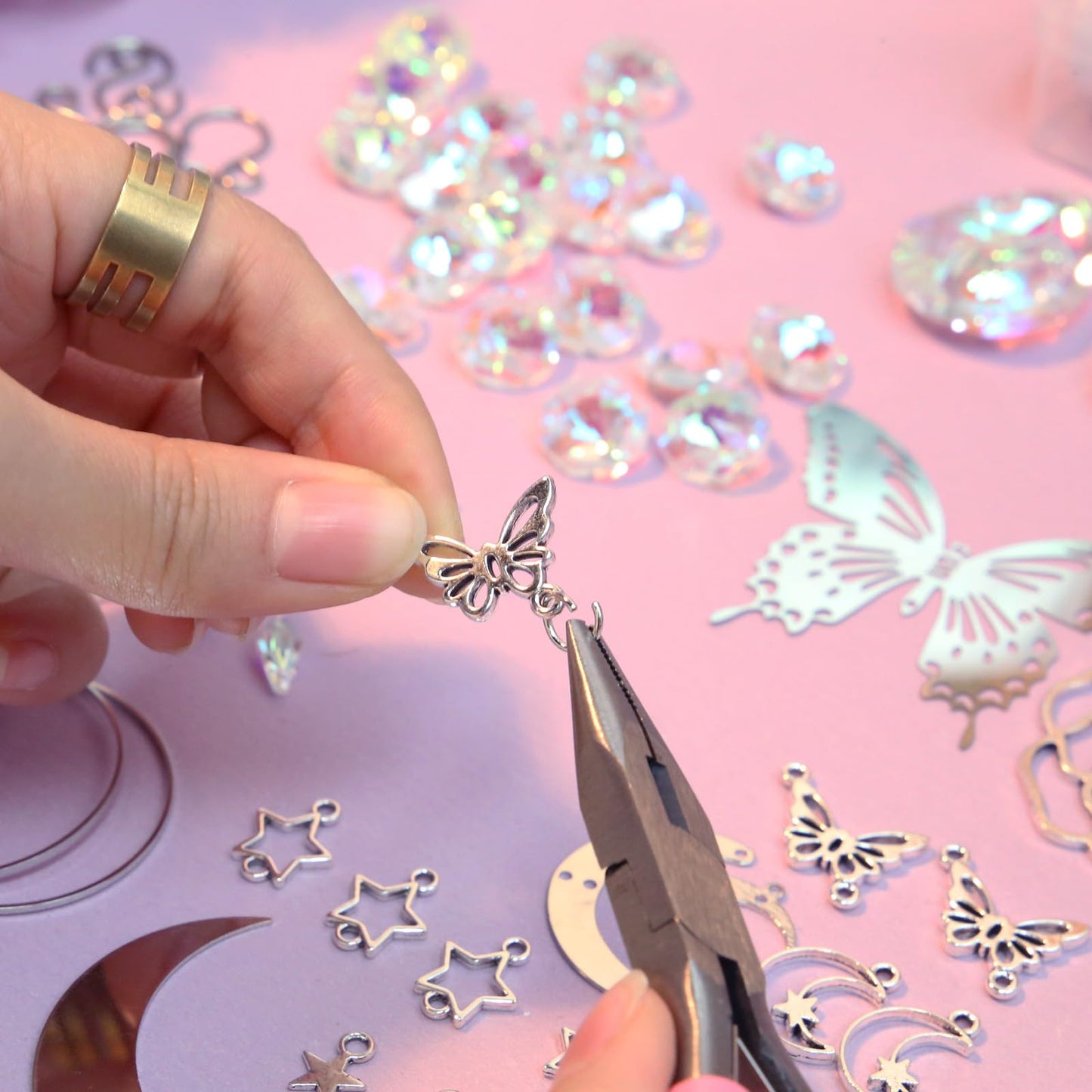 DIY Suncatcher Kit 400pcs Sun Catchers Making Kit Supplies Art and Crafts for Adults With Tutorial Hanging Prism Sun Catcher with Crystals for Window Home Garden Festival Decor Gifts (Butterfly)