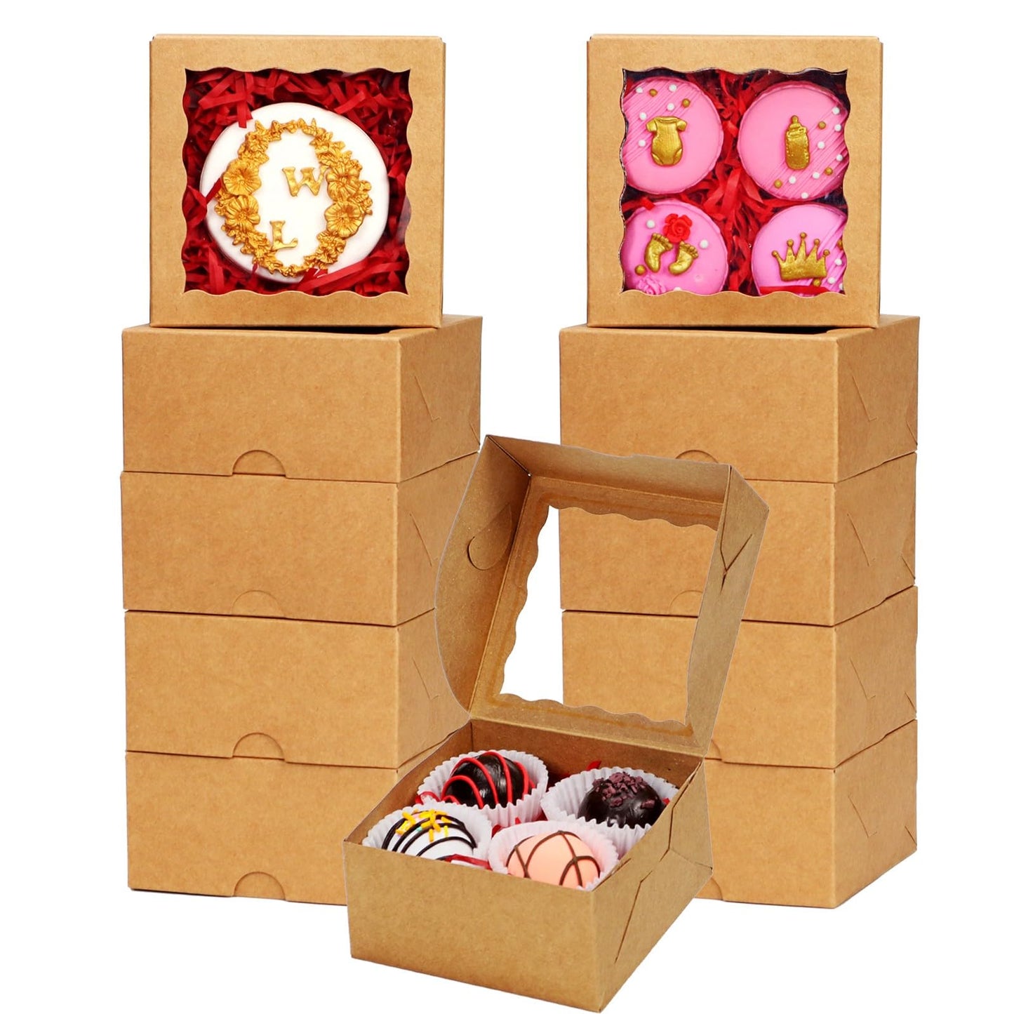 SLShePack 80 Pack 4x4x2 Bakery Treat boxes Cookies Boxes Mini Baking Boxes for Cake,Pie, Cinnamon Roll Treat,Chocolate Truffle Box Party Wedding Favor
