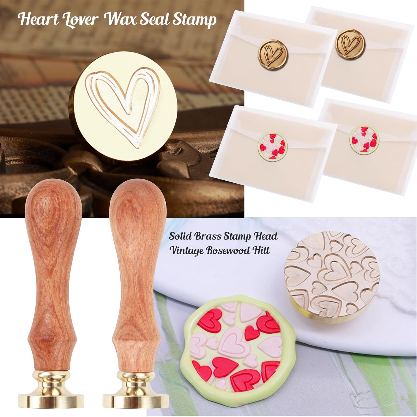 Wax Seal Kit - 24 Color Wax Beads (600pcs), Love Heart Stamps, Electric Warmer, Metallic Pen, Envelopes Sealing Kit for Wedding Invitations