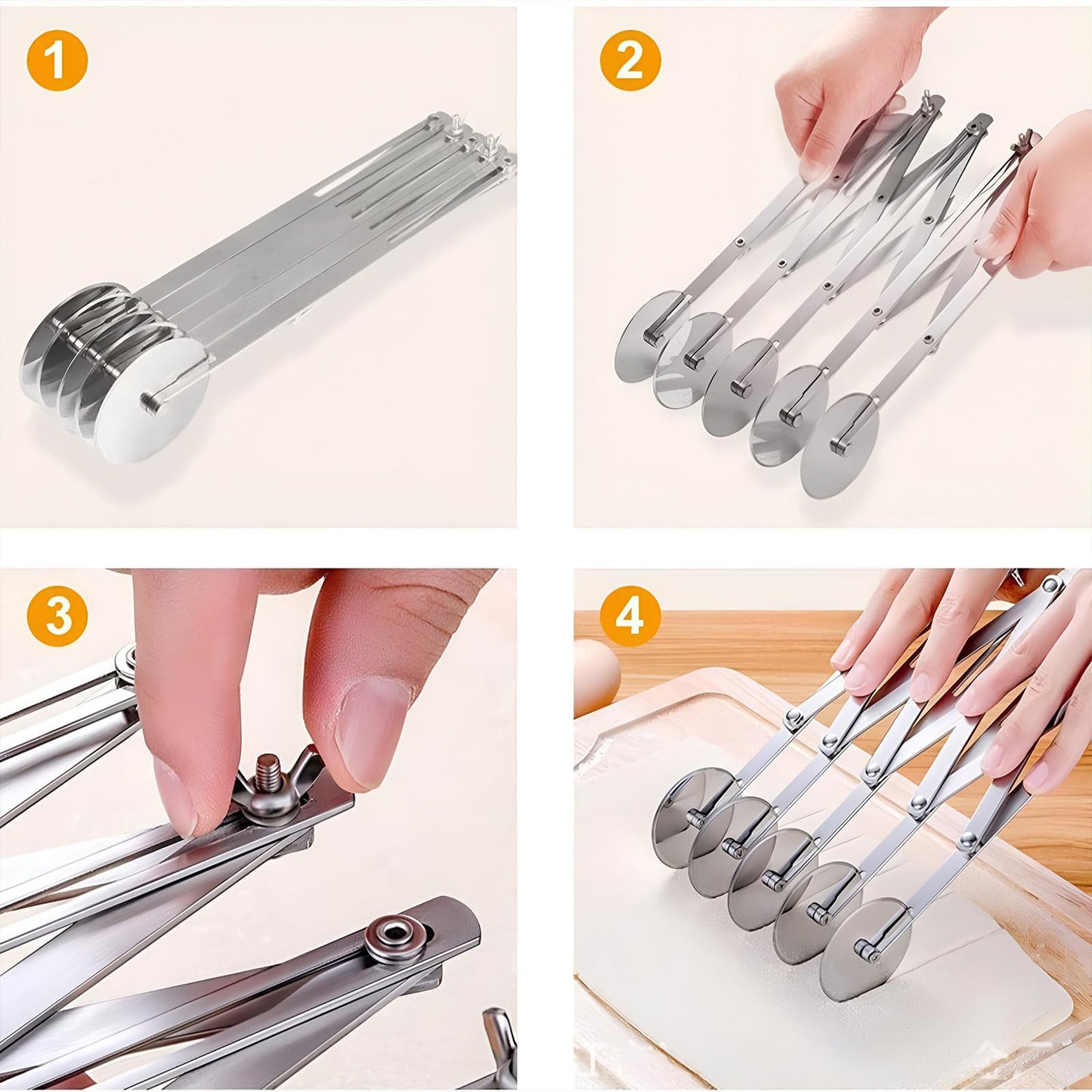 5 Wheel Pastry Cutter, Stainless Steel Pizza Slicer, Expandable Dough Cutter, Multi-Round Pastry Knife, Baking Cutter Roller Cookie Ravioli Cutter Wheel Divider