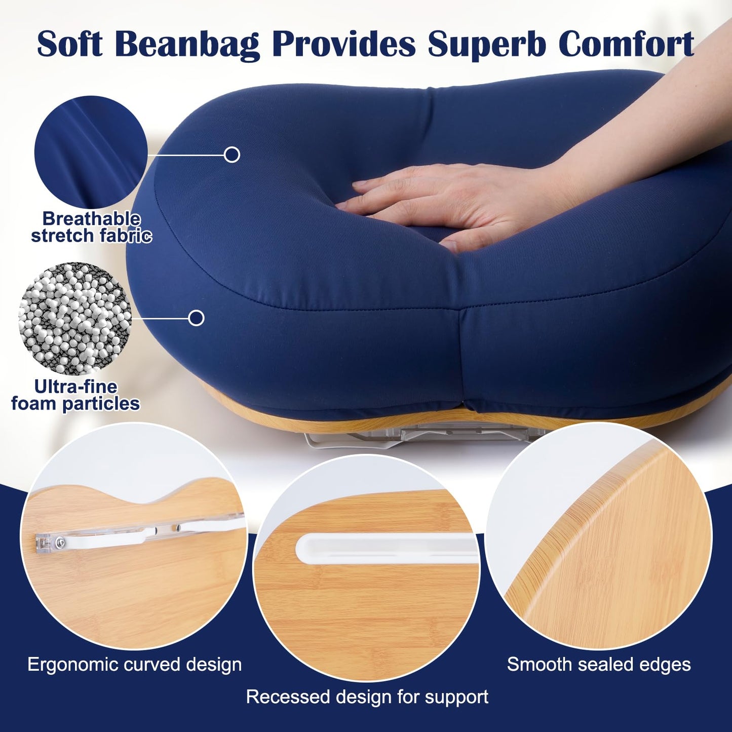 Lap Desk XL Beanbag Book Stand –Book Holder for Reading in Bed Hands Free Reading Pillow,Laptop Desk Tablet 400g Weight for Enhanced Stability – Gift for Book Lovers (Blue, Large)