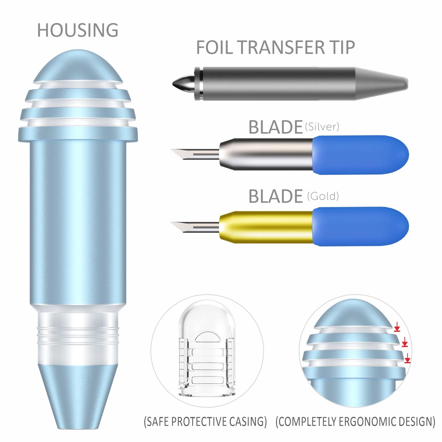 2 Pack Cutting Blades + Housing & Foil Transfer Kit for Cricut Joy/Joy2/Xtra，Cut a Wide Variety of Materials. Foil Transfer Tool Makes it easyto Embellish Insert Cards (Bule)