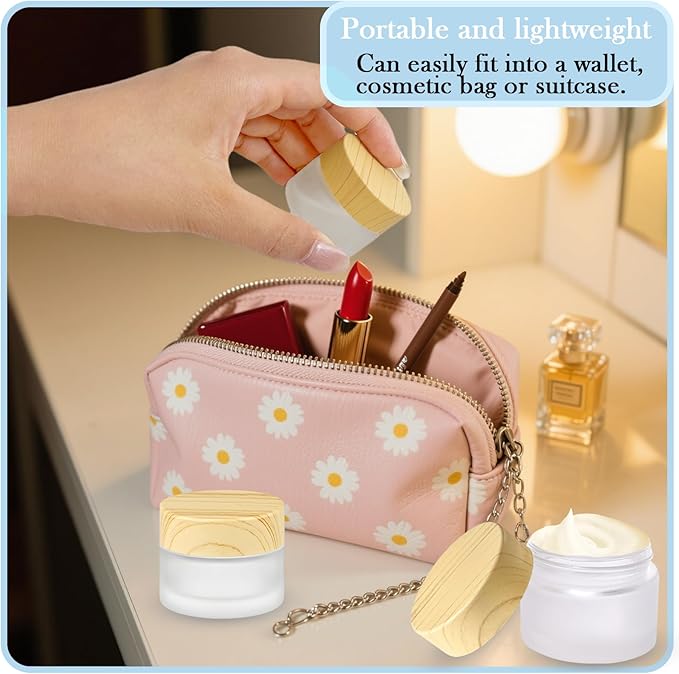 1/2 oz Glass Jars with Lids 12Pcs Frosted Glass Lip Balm Containers Cosmetic Containers Cream Box for Lotion Cream Lip Balm Eyeshadow, Spatulas,Stickers
