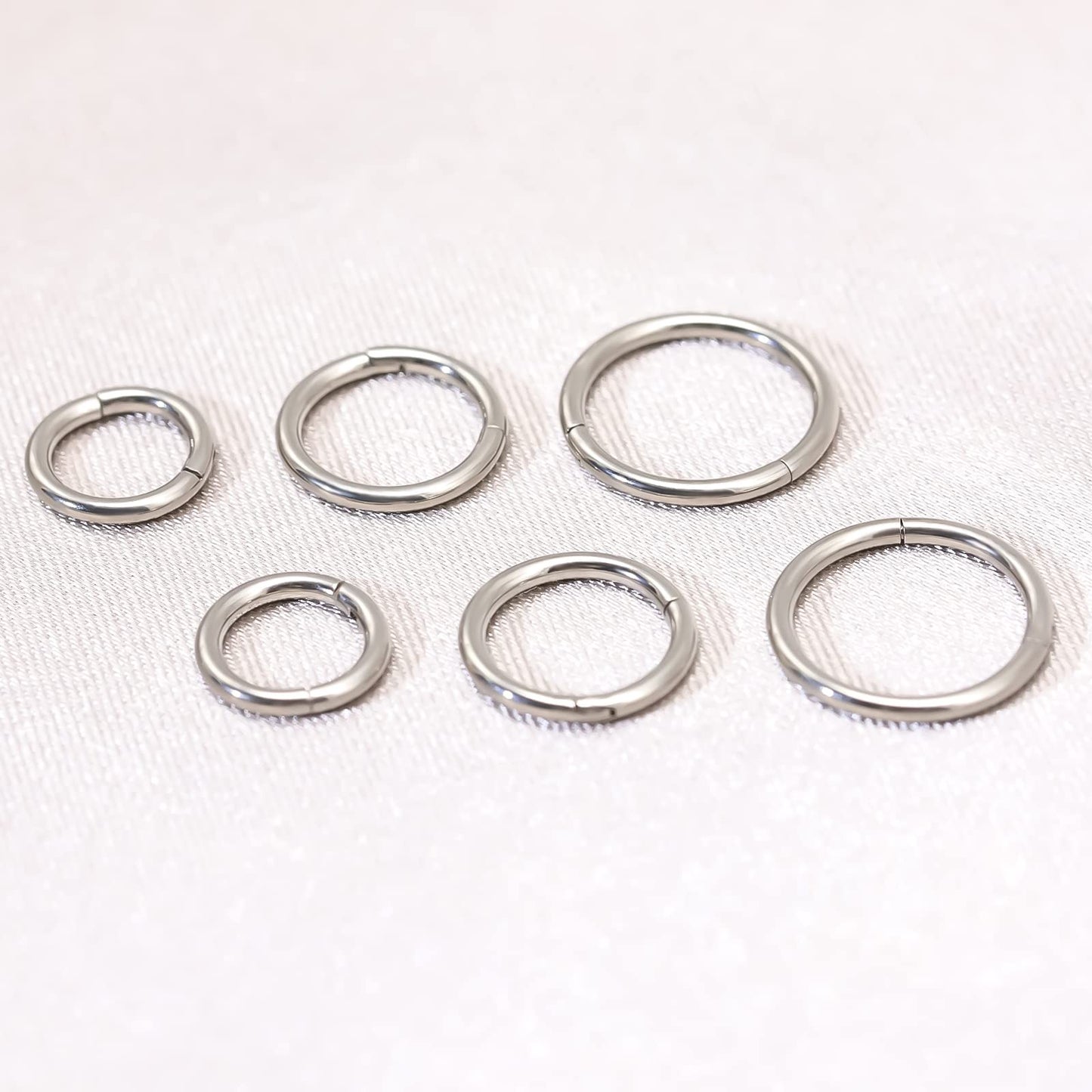 BOGKU 6pcs G23 Titanium Septum Rings 16G Diameter 6mm/8mm/10mm Hinged Nose Ring Hoops for Women Men Cartilage Hoop Earrings Body Piercing Rings Silver Lip Rings