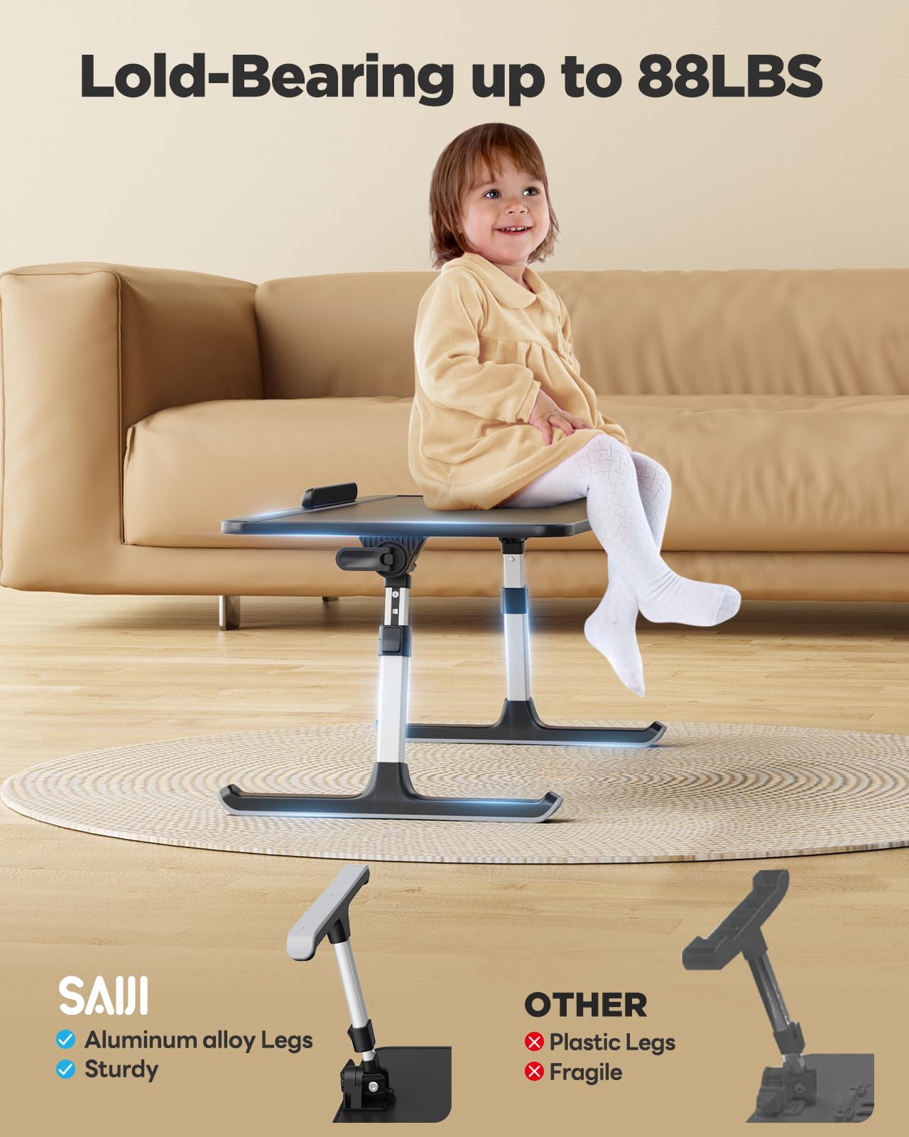 SAIJI Book Stand for Reading Hands Free with Page Paper Clips in Bed,Laptop Desk Table, Portable Lightweight Lap Desk Tray for Writing Eating Breakfast on Couch Sofa Floor (20.5"x11.8",Black)