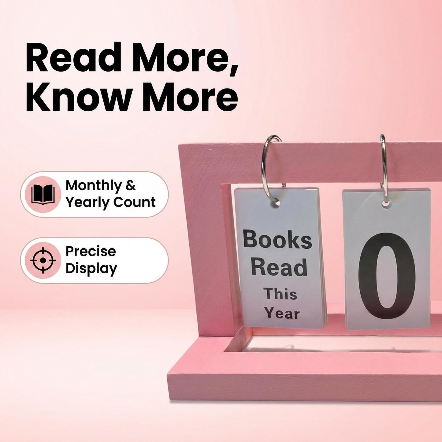 WONGSAI Wooden Books Read This Year Counter Tracker, Modern Style Library Decor Sign, Tabletop Display Stand This Month, Book Lover Gift for Librarian, Reader, Teacher, Women (Pink)