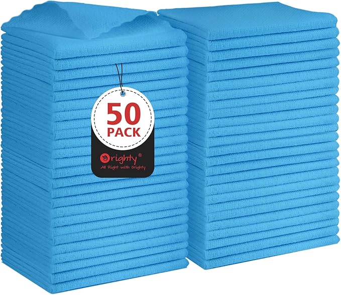 Orighty Cleaning Cloths, Shop Towels 50 Pack, Shop Rags Reusable, Microfiber Cleaning Rags Bulk for Cars, Multi-Purpose Lint Free Towels for Automotive, Mechanic, Kitchen, 11.5’’ x 11.5’’, Blue