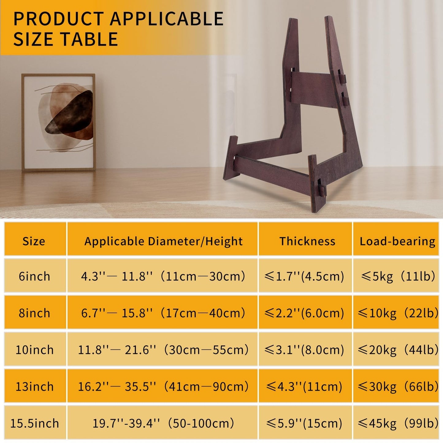 COLOOFO 15.5 Inch Large Plate Stands for Display, Wooden Picture Frame Stand, Decorative Easel Holder for Plates, Bowl, Plaque, Pictures, Books (1 Pack )