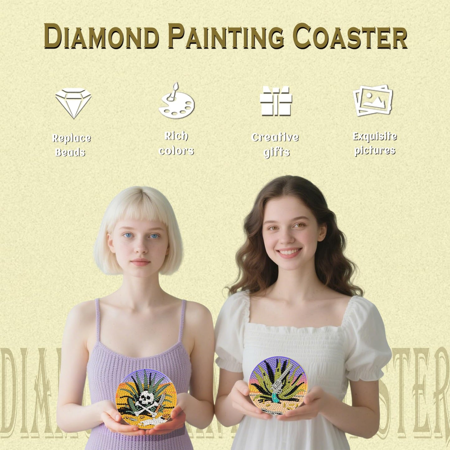 DOTZSO 8 Pcs Desert Diamond Art Coaster Kits with Holder,Diamond Painting Coasters for Adults Beginners,Home Decor Abstract,Fun Gifts for Women