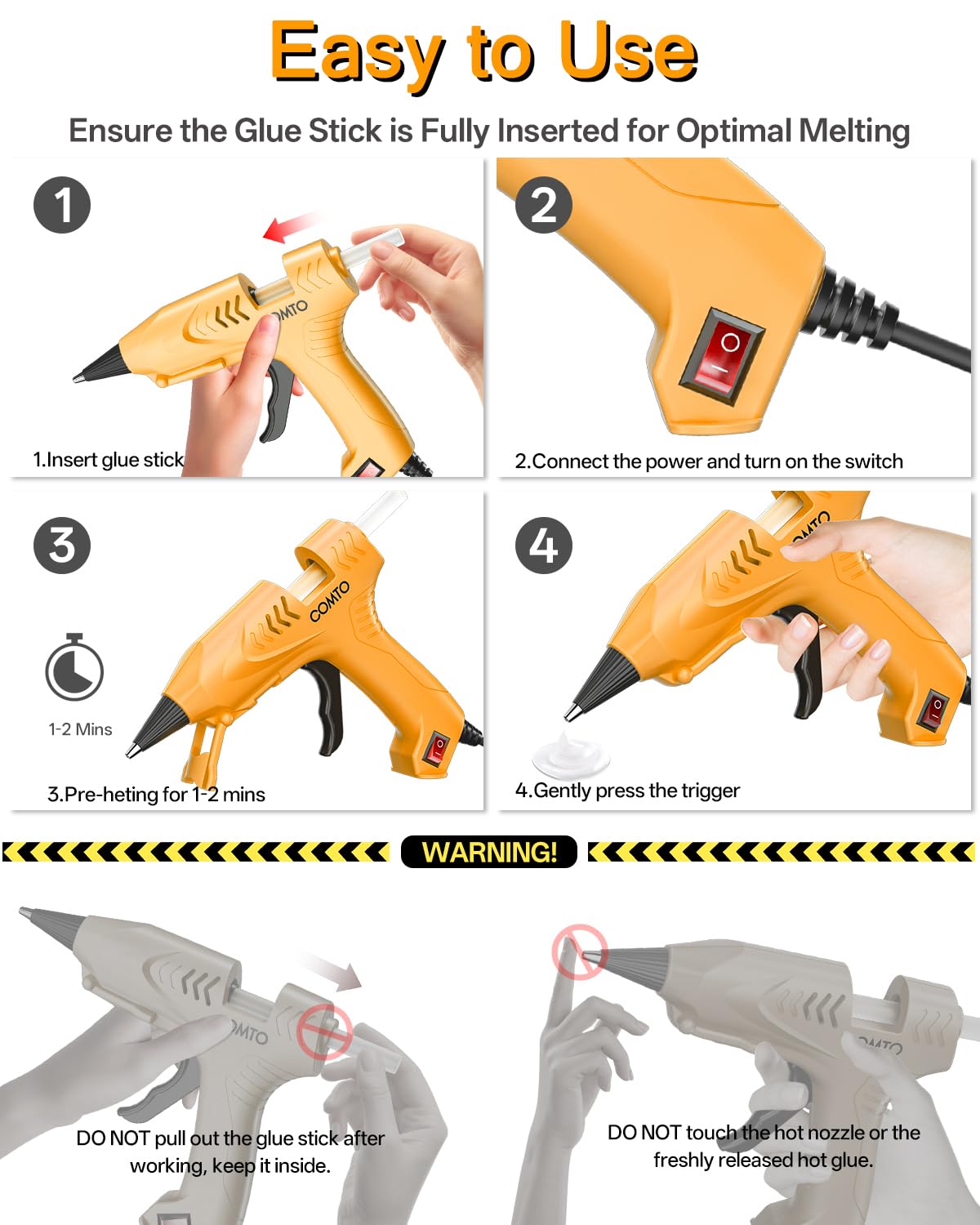 COMTO Hot Glue Gun Kit with 30 Sticks, 20W Fast Preheating Mini Hot Glue Gun and Sticks Set for School Crafts DIY Arts and Quick Home Repairs, Yellow