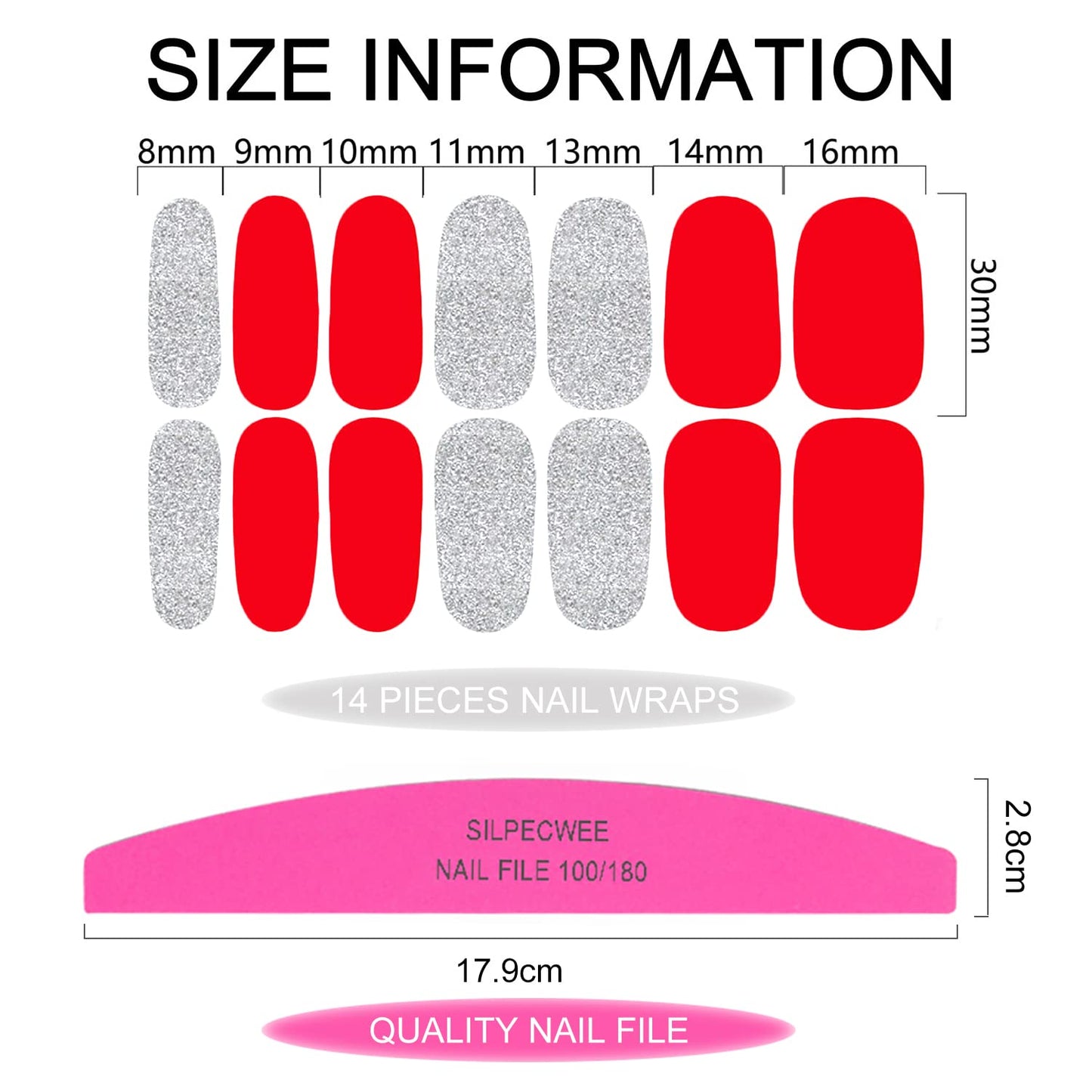 SILPECWEE 20 Sheets Nail Wraps for Women Red Pink Style Nail Polish Strips Solid Color Nail Polish Stickers Gel Nail Strips Self Adhesive Fingernail Stickers Nail Art with 1pc Nail File