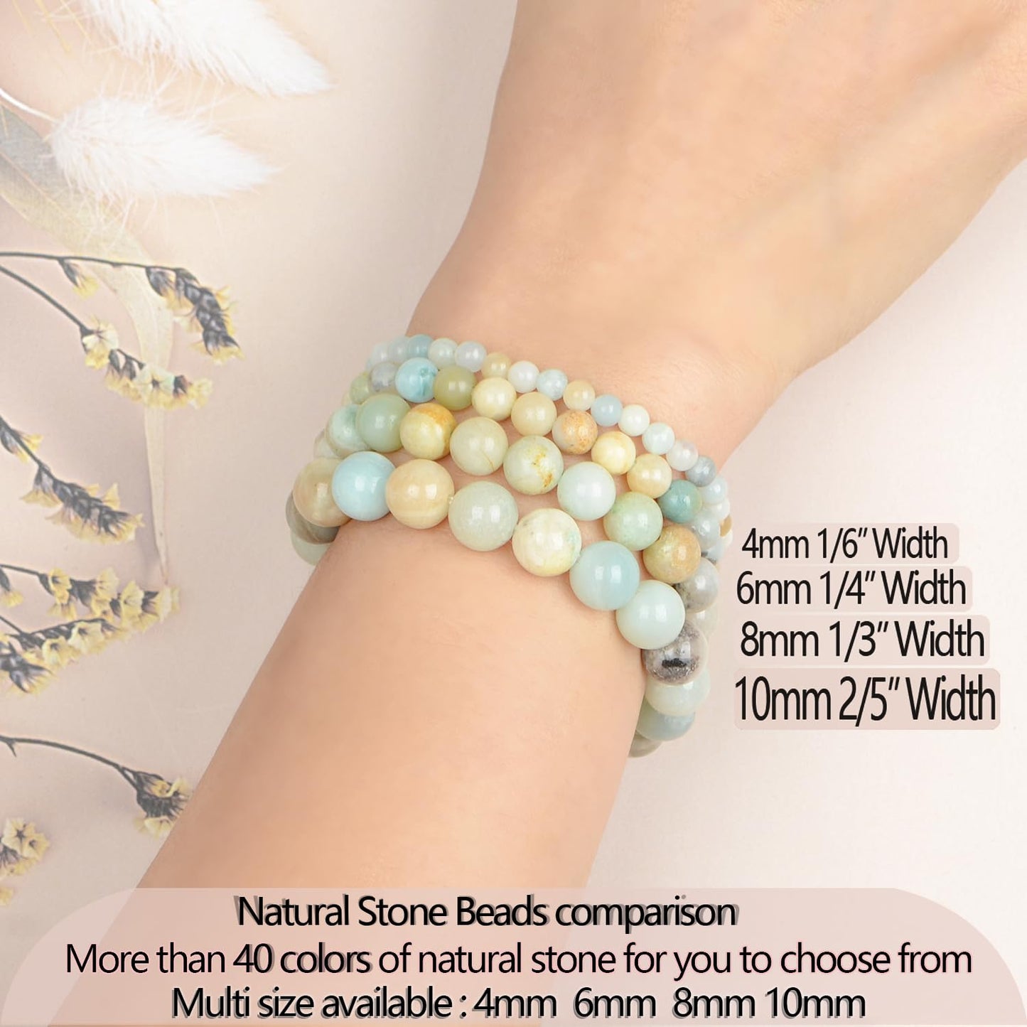 LPBeads Handmade Natural Gemstone Stretch Elastic 6mm Mulitcolor Amazonite Bracelet Healing Crystal Round Stone Beads Jewelry Gifts for Women Men