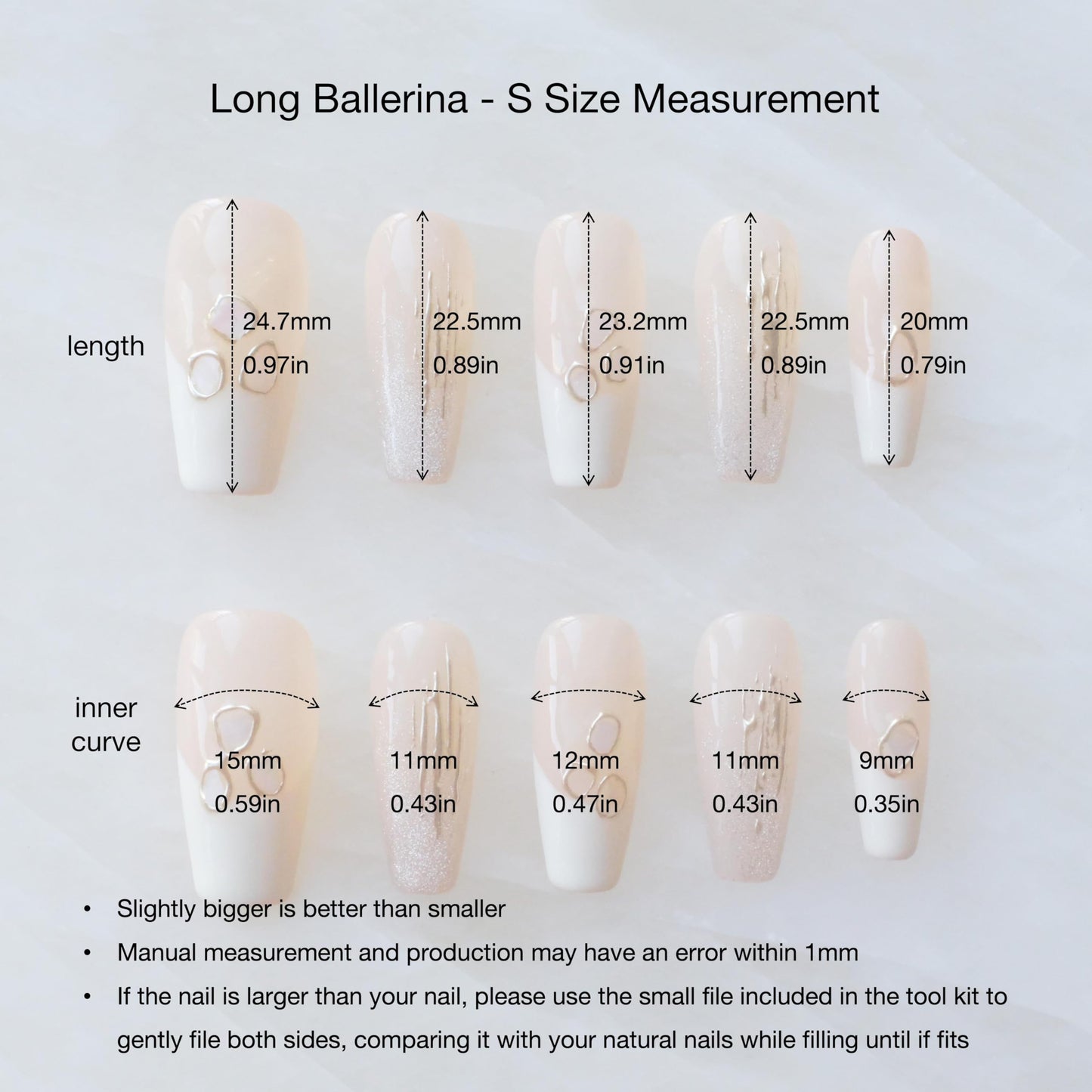 GLORS Handmade Press On Nails, Long Ballerina Shape, Pink and White Shell Design, 10 Pieces (Small,LB)