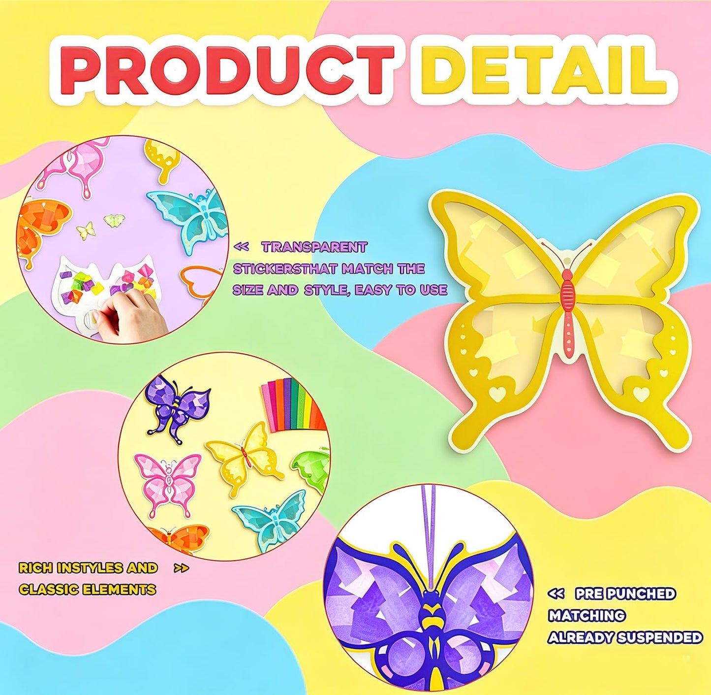 24PCS Spring Crafts Bulk: Paper Flower Suncatchers Craft Kits Butterfly Shaped Stained Glasss Efferct Paper Kits Home School Classroom Decoration Birthday Gift Creative DIY Art Project & Activity Game
