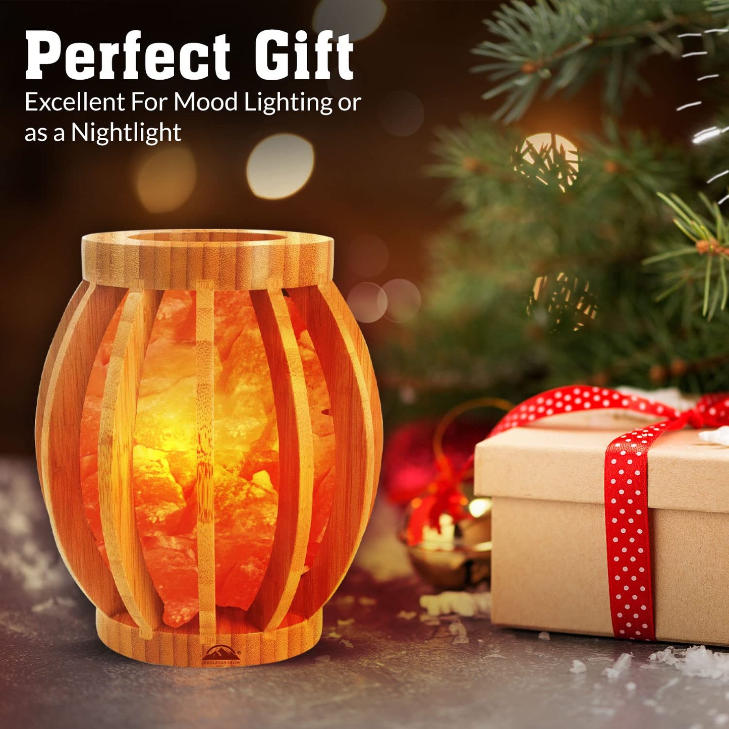 Himalayan Glow 1348 Basket Crystal Pink Chunks, Nightlight, Bulb,(ETL Certified) Dimmer Switch, Ideal Gift and Home Decor Bamboo Salt lamp | 5-7 LBS, Pack of 1